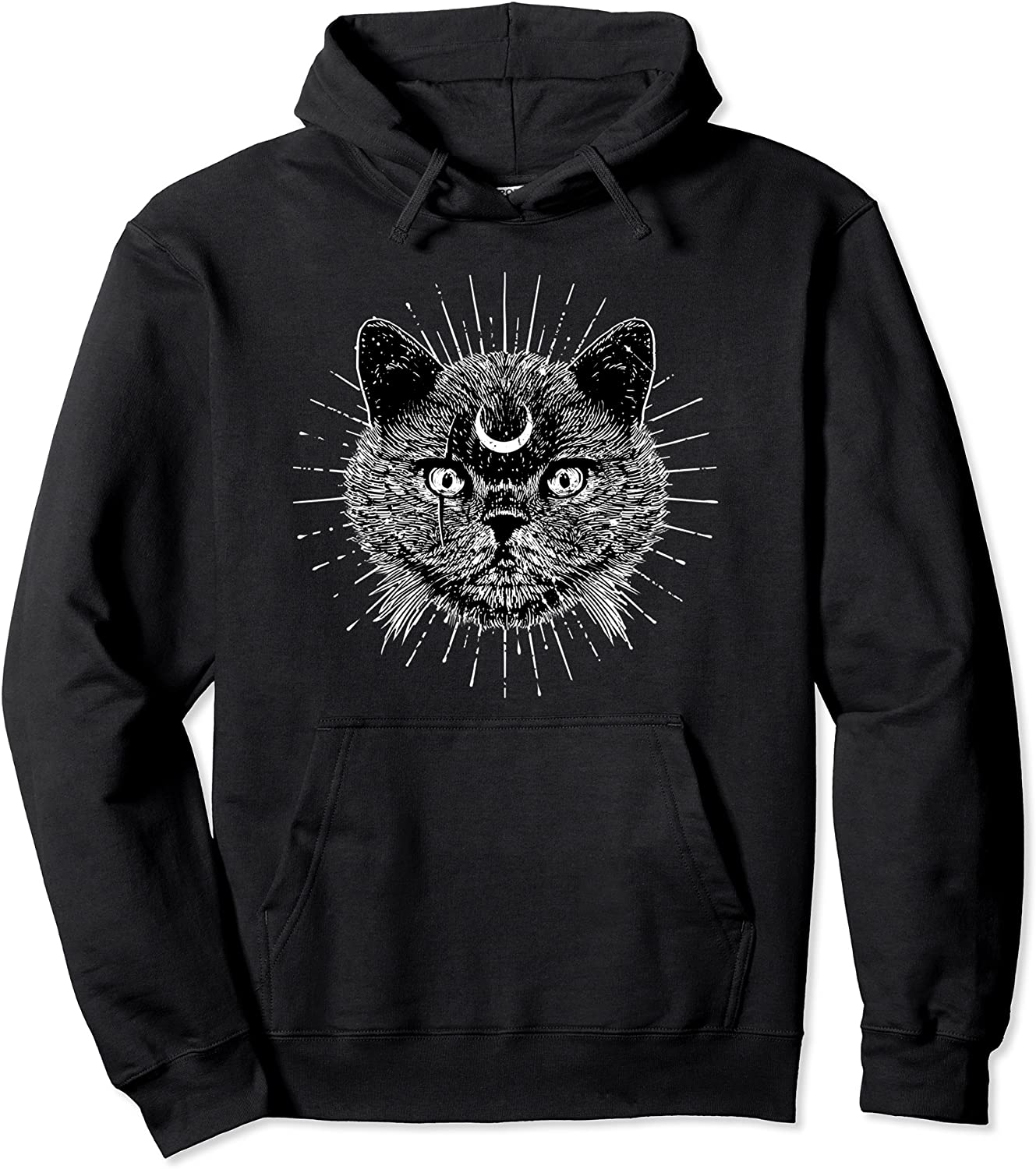 Black Moon Cat - Goth Fashion - Witchcraft - Halloween Pullover Hoodie