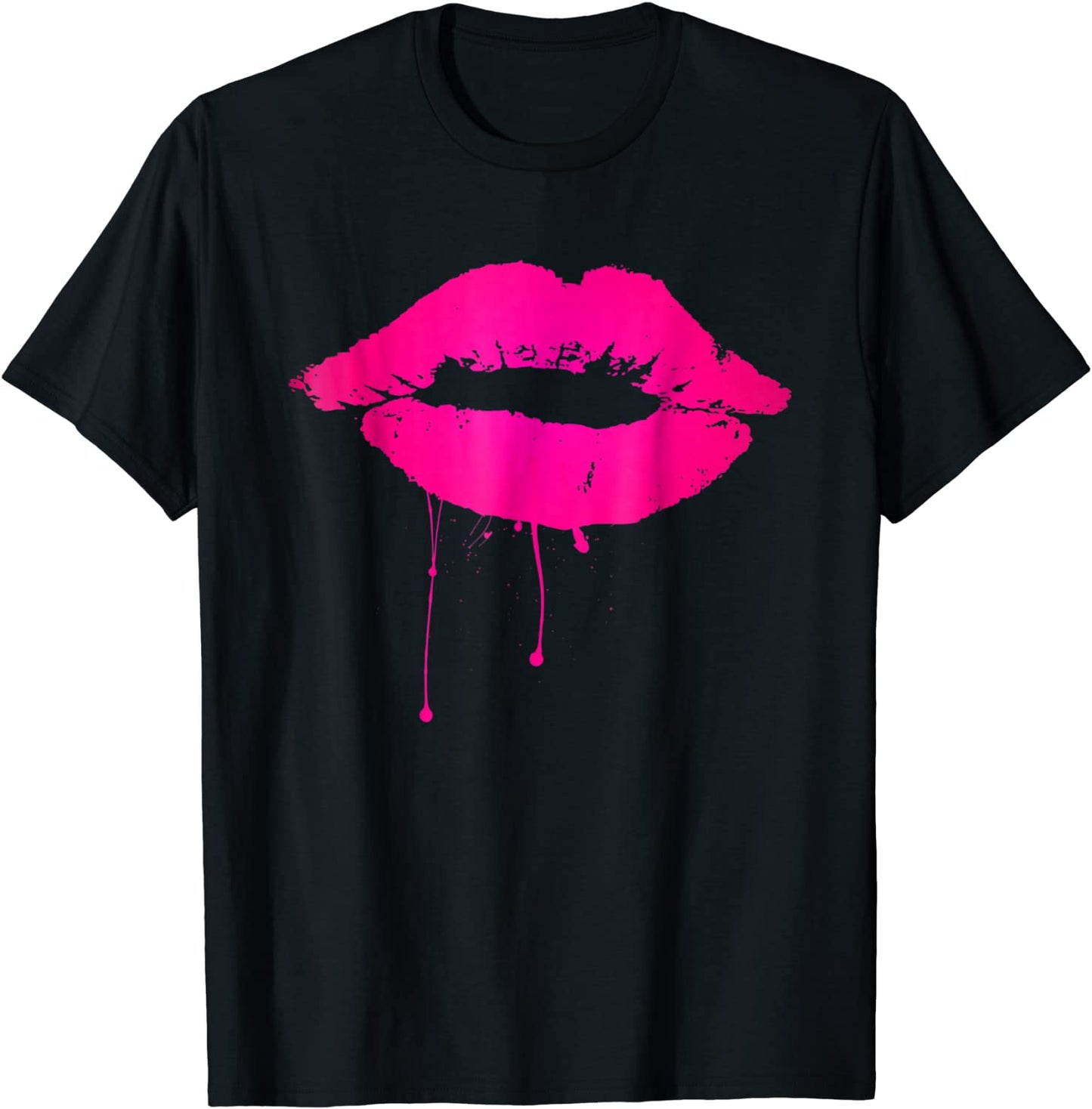 Sexy Pink Hot Lips T Shirt Neon 80s Lipstick Kiss Party Tee