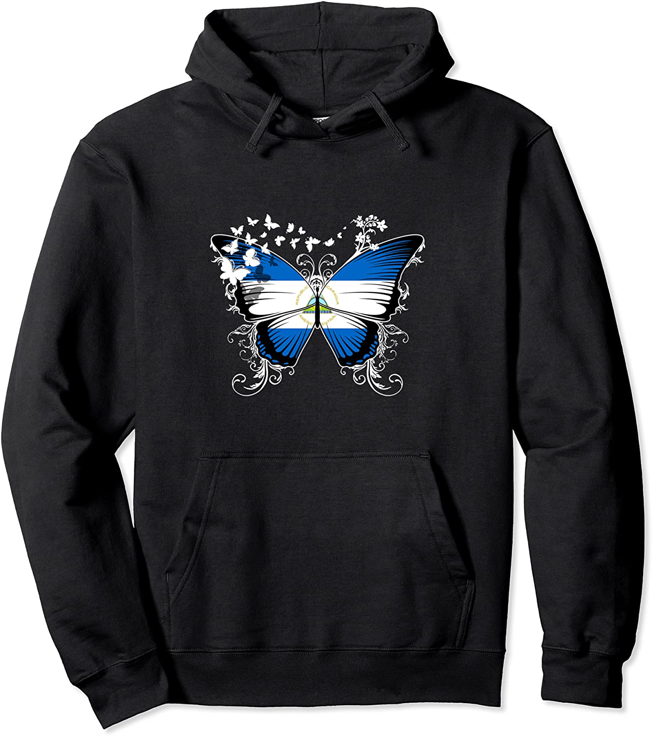 Nicaragua Flag Pullover Hoodie Nicaraguan Flag Butterfly