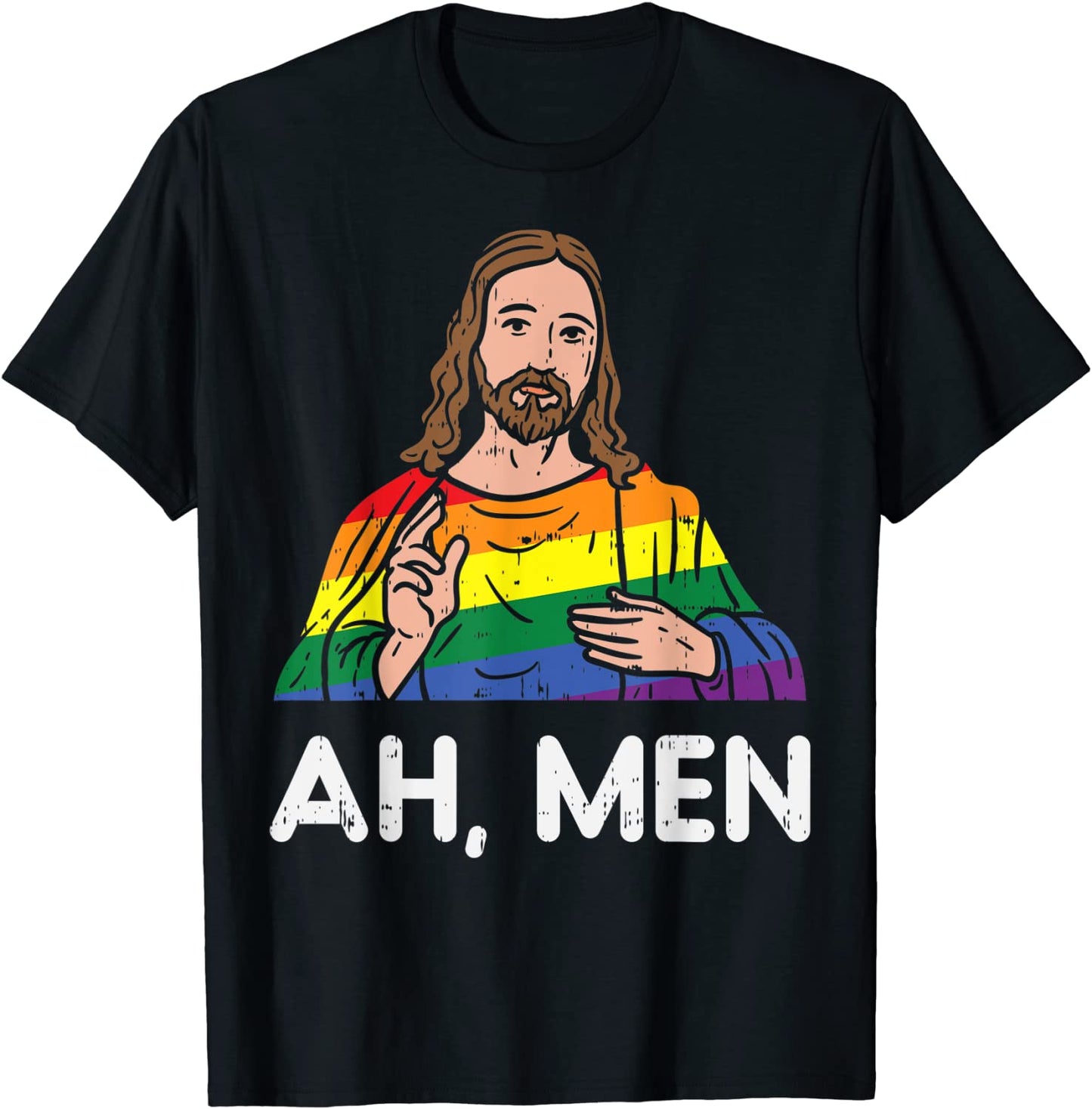 Mens Ah Men Rainbow Gay Jesus Christian LGBT Pride Flag Men Gift T-Shirt