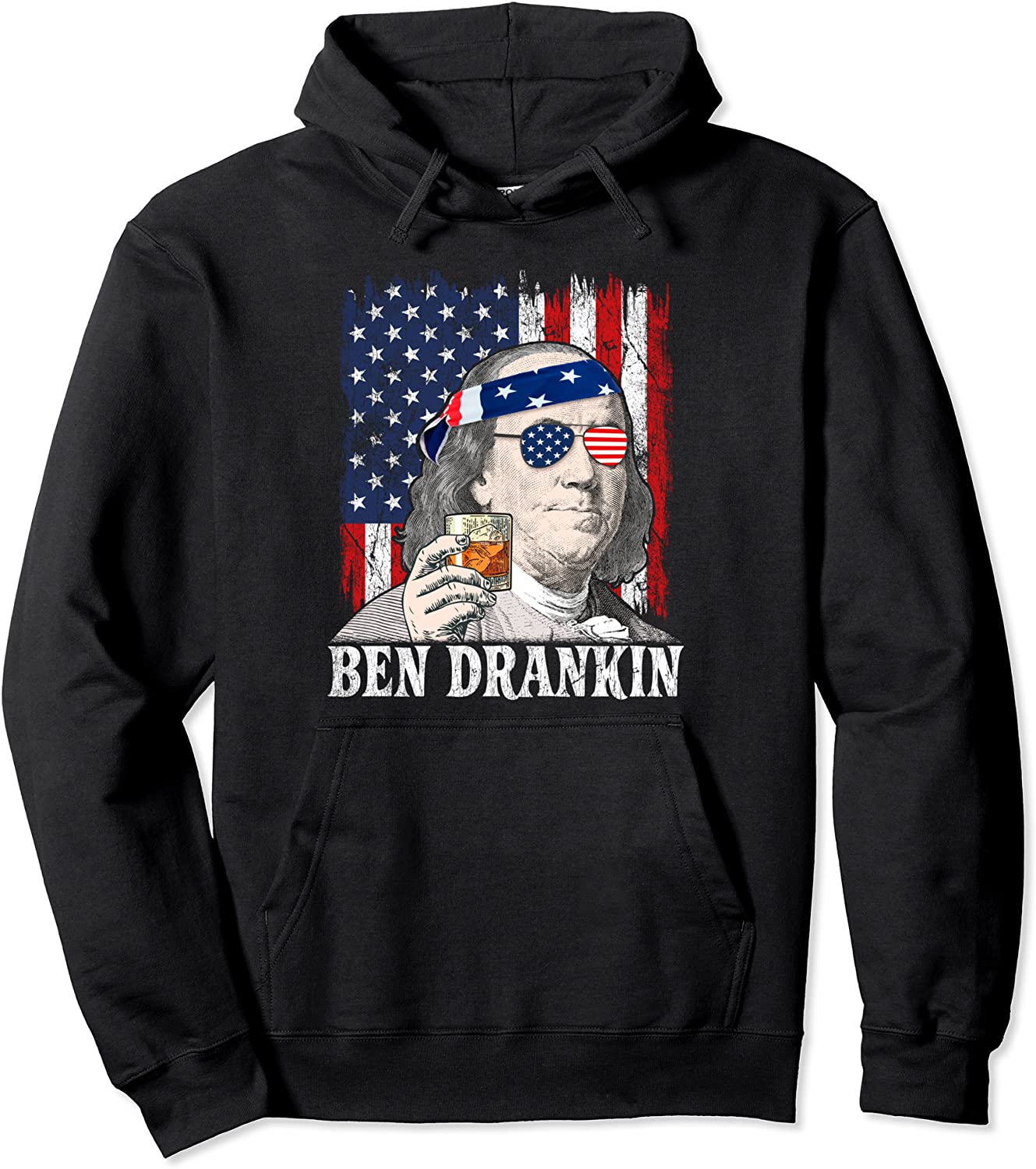 Funny Ben Drankin Ben Franklin 4th of July American Flag Pullover Hoodie