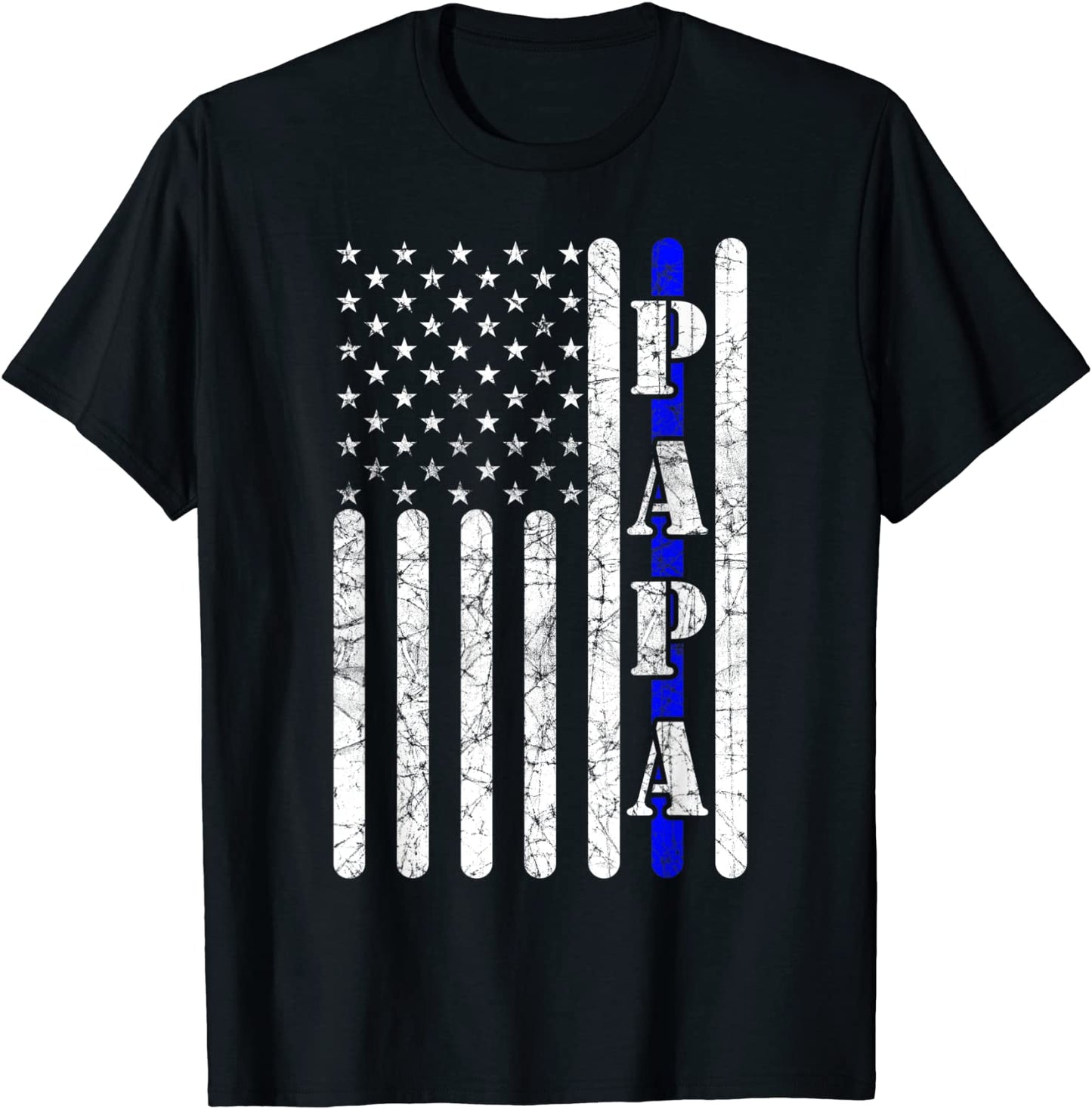 Thin Blue Line Papa Vintage Police American Flag Fathers Day T-Shirt