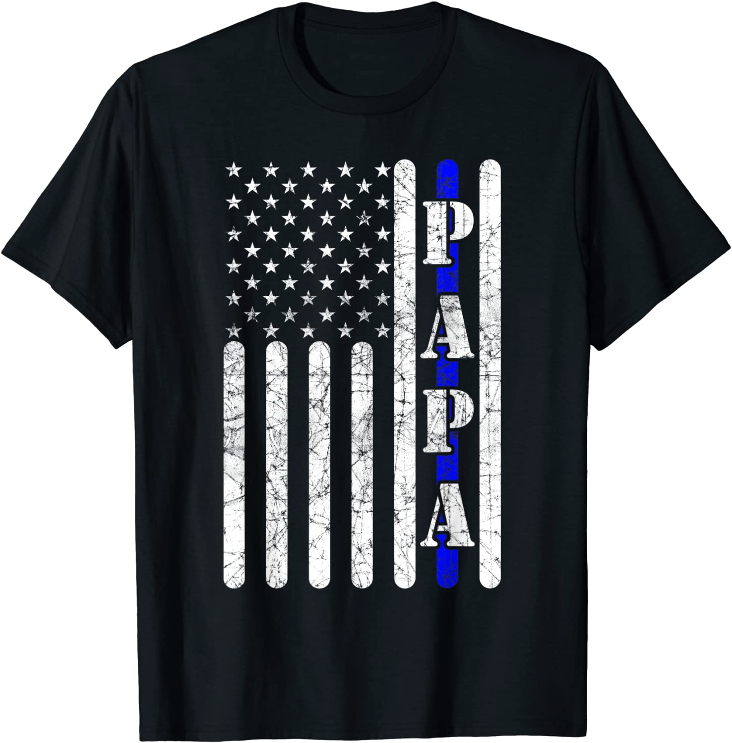 Thin Blue Line Papa Vintage Police American Flag Fathers Day T-Shirt