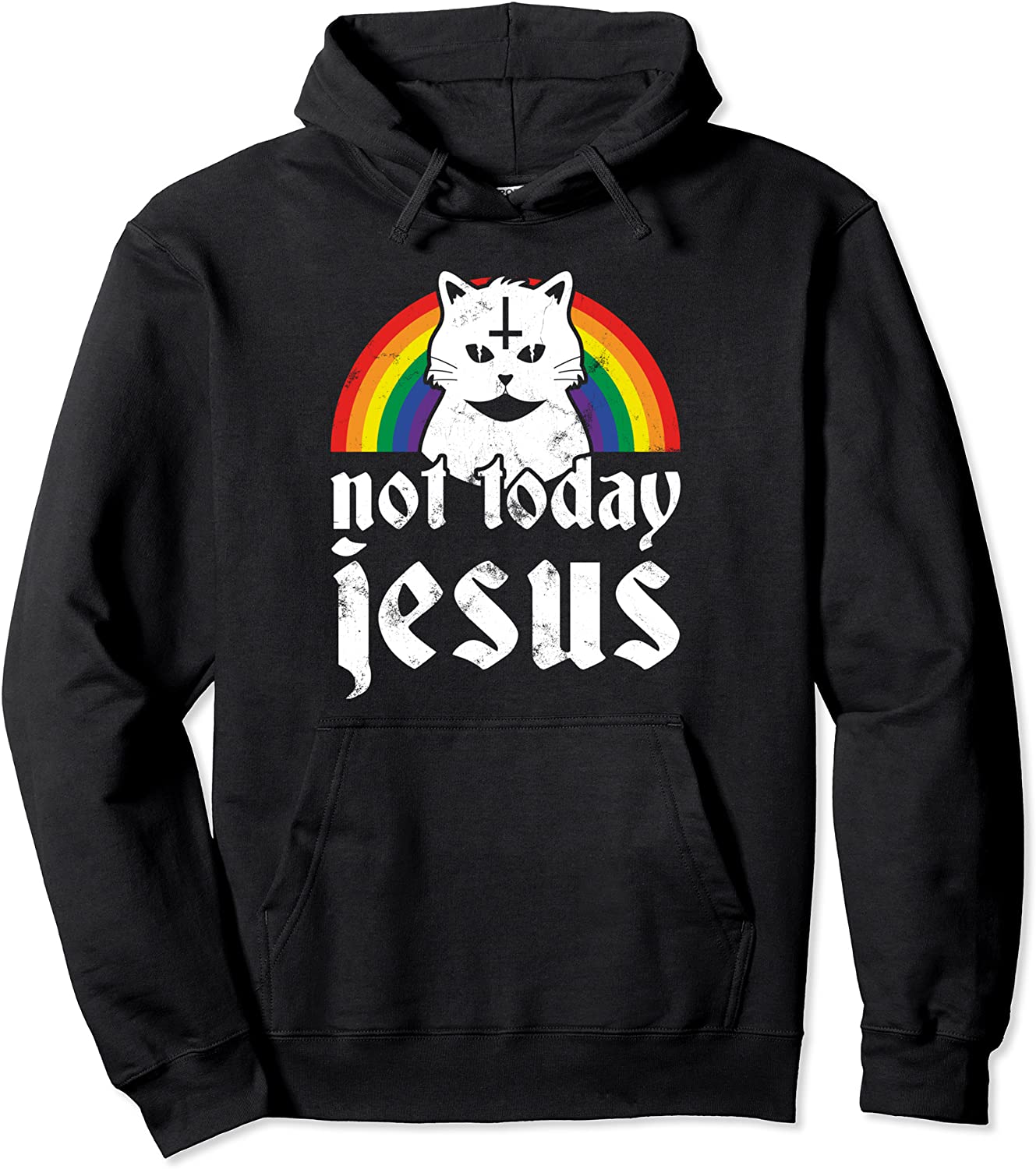 Not Today Jesus Hoodie Rainbow Satanic Cat Goth Concert Gift
