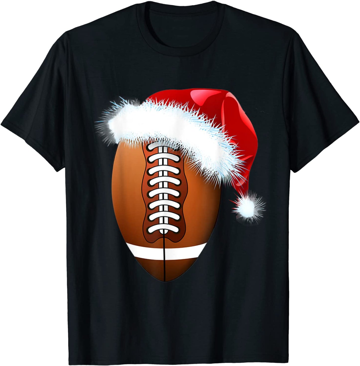 Christmas Football Ball Santa Hat Funny Sport Xmas Boys Men T-Shirt