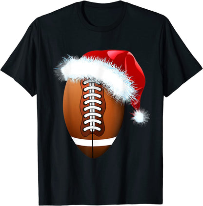 Christmas Football Ball Santa Hat Funny Sport Xmas Boys Men T-Shirt