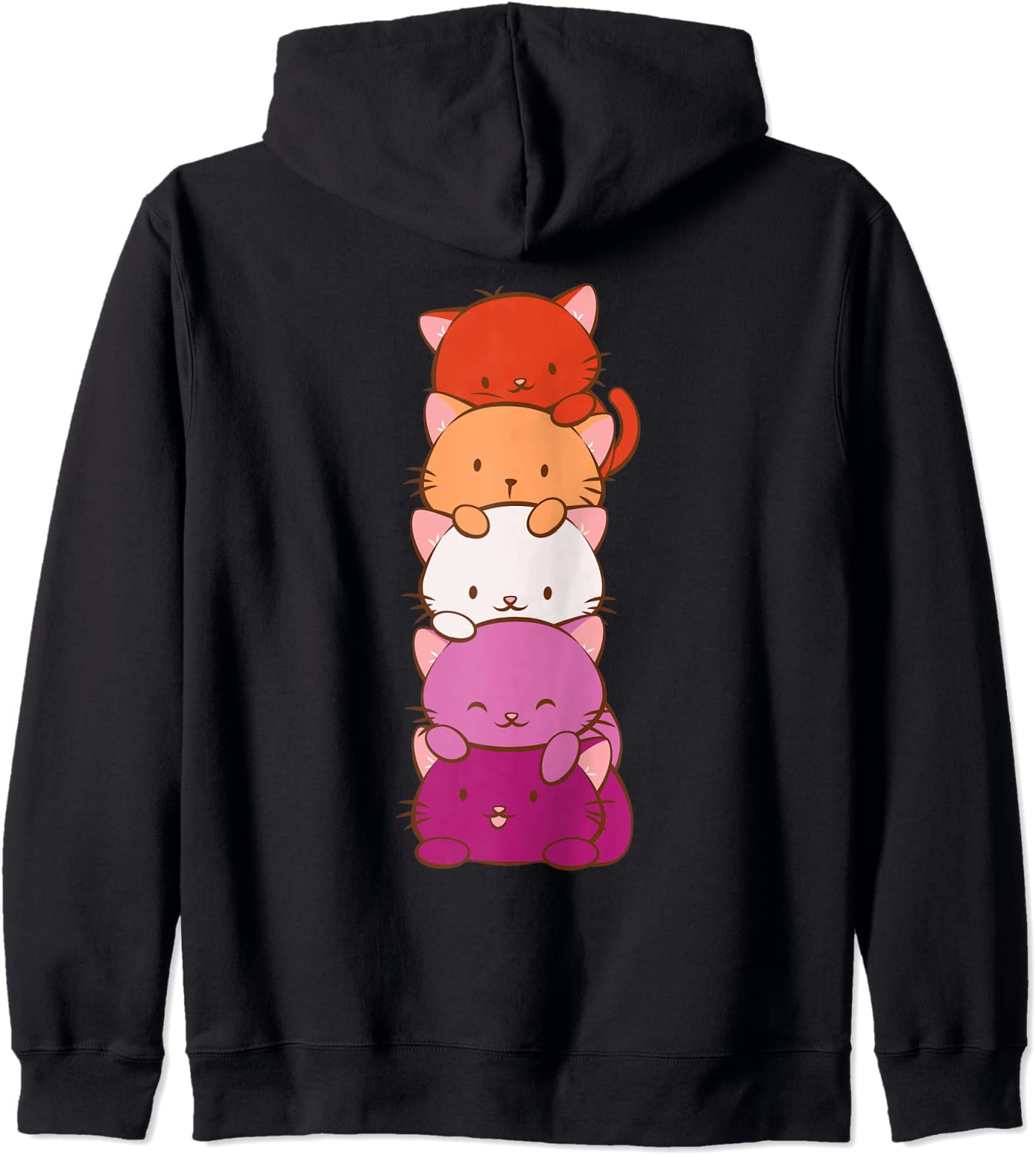 Orange Pink Lesbian Pride Flag Cute Kawaii Cat Hoodie