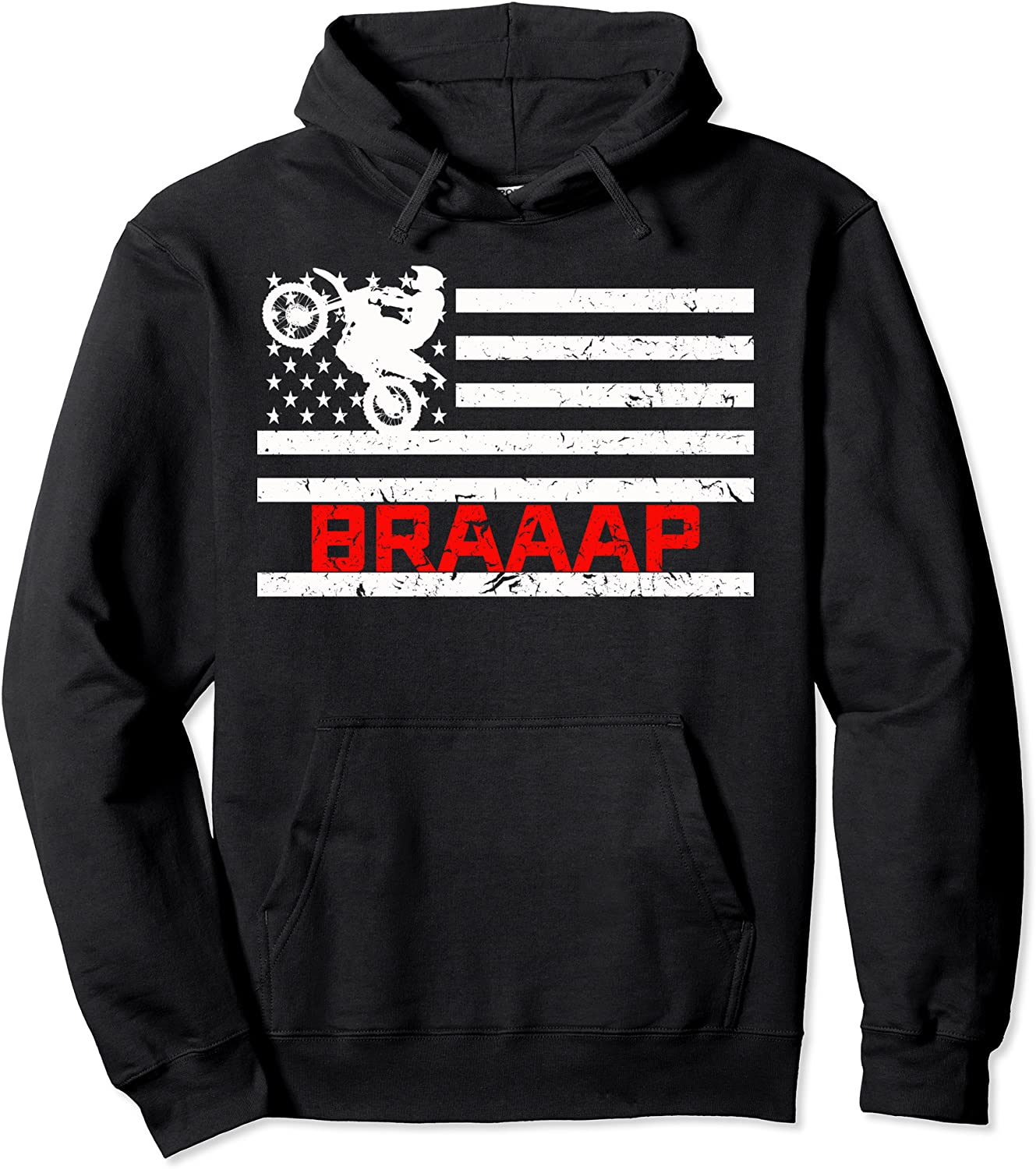 Braaap Vintage USA American Flag Dirt Bike Hoodie