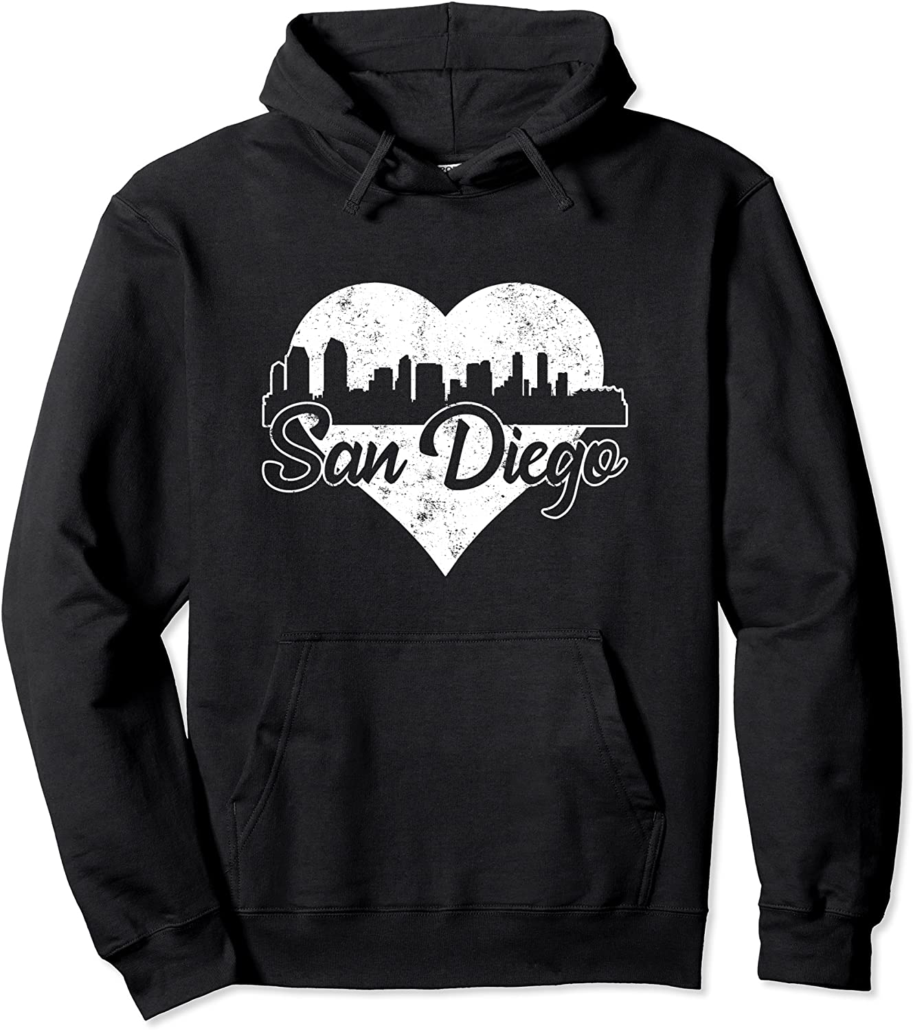 Retro San Diego California Skyline Heart Distressed Pullover Hoodie