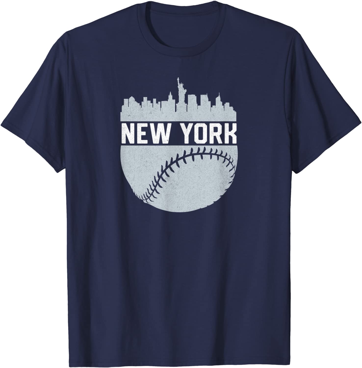 Vintage Downtown New York City NY Skyline Baseball T-Shirt