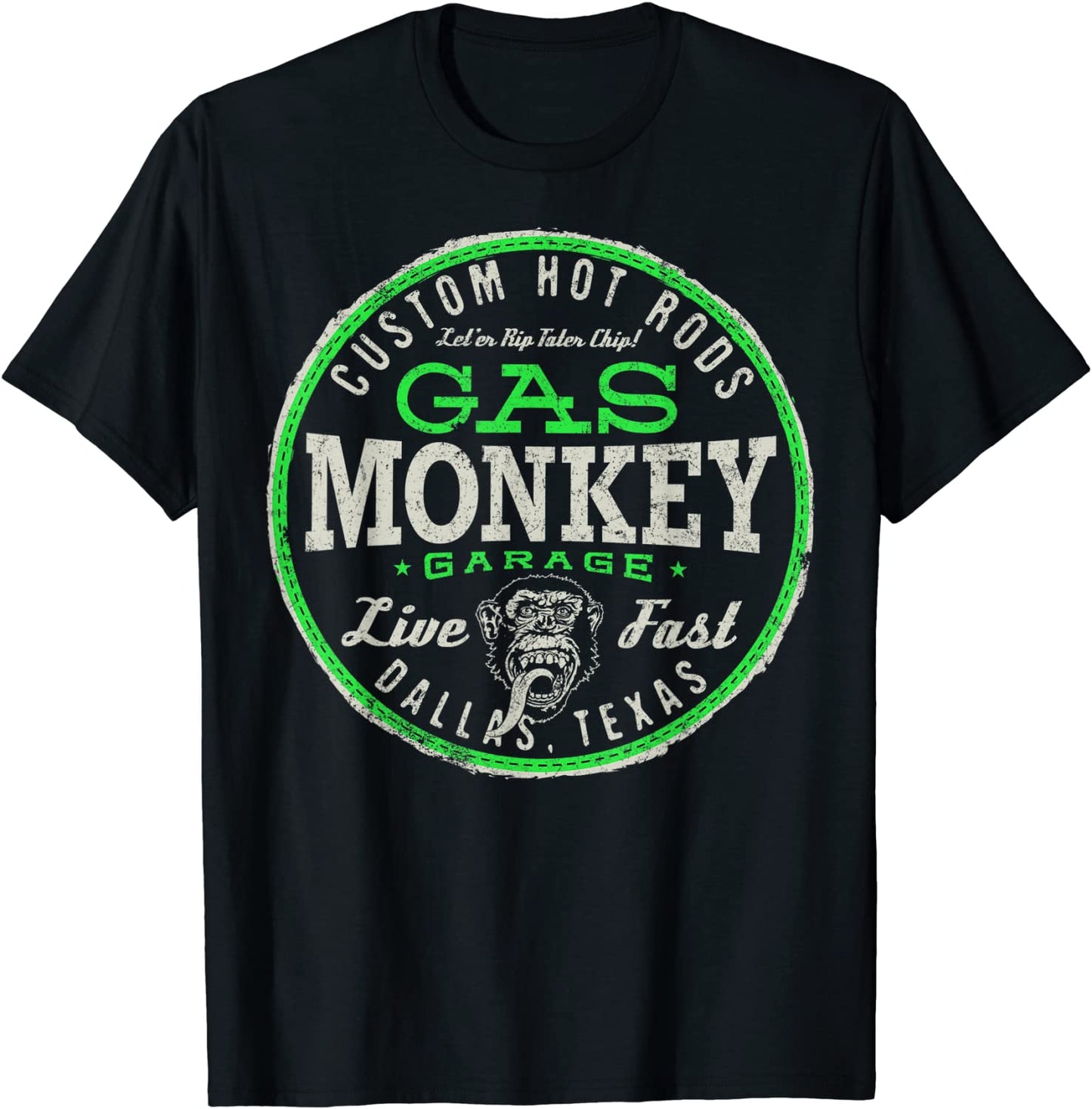 Gas Monkey Garage Live Fast Bright Green Badge T-Shirt