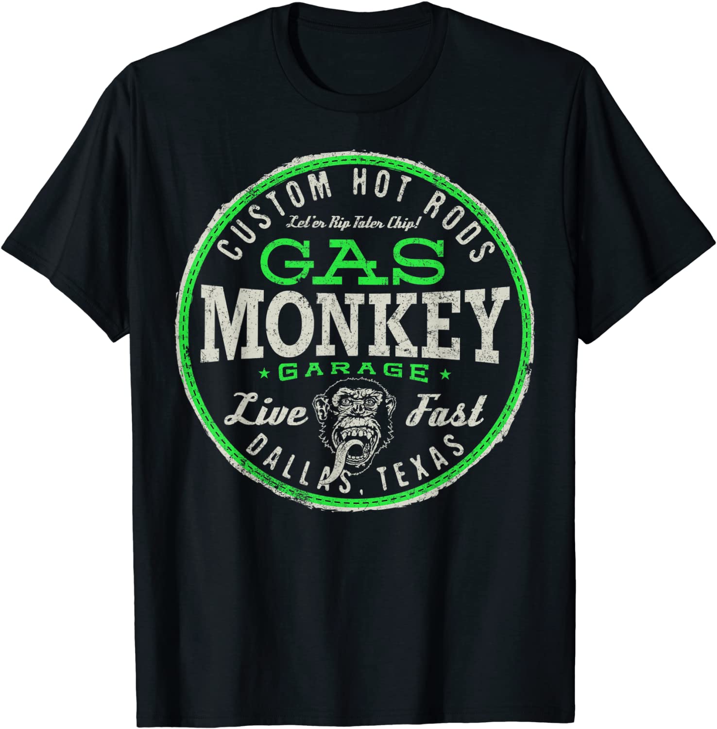 Gas Monkey Garage Live Fast Bright Green Badge T-Shirt