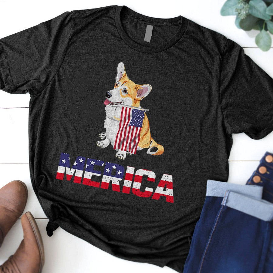 4Th Of July Gifts American Flag Fourth Of July Corgi Tee Tank Top Hoodie