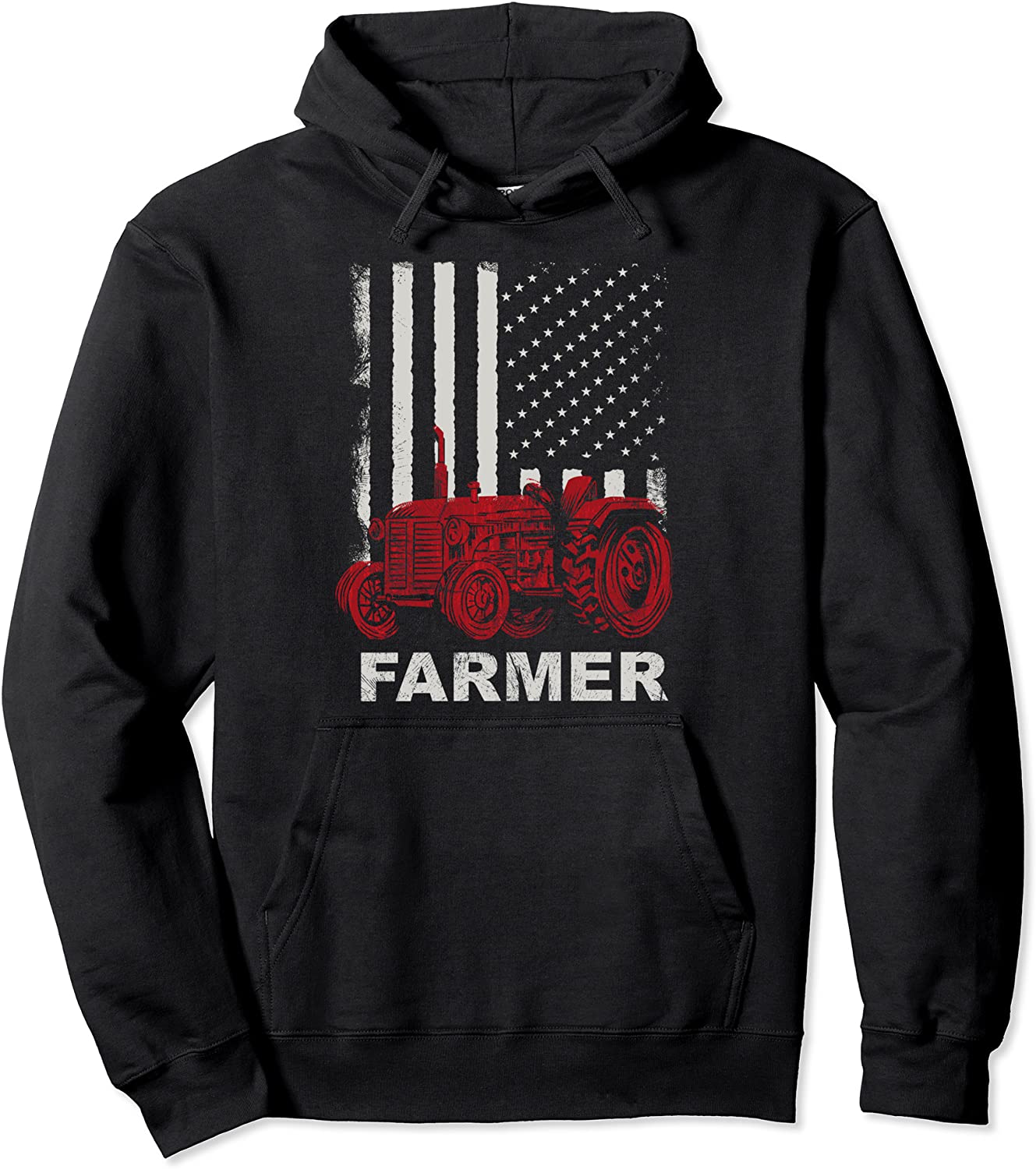 American Flag Farm Tractors Vintage Patriotic Farming Farmer Pullover Hoodie