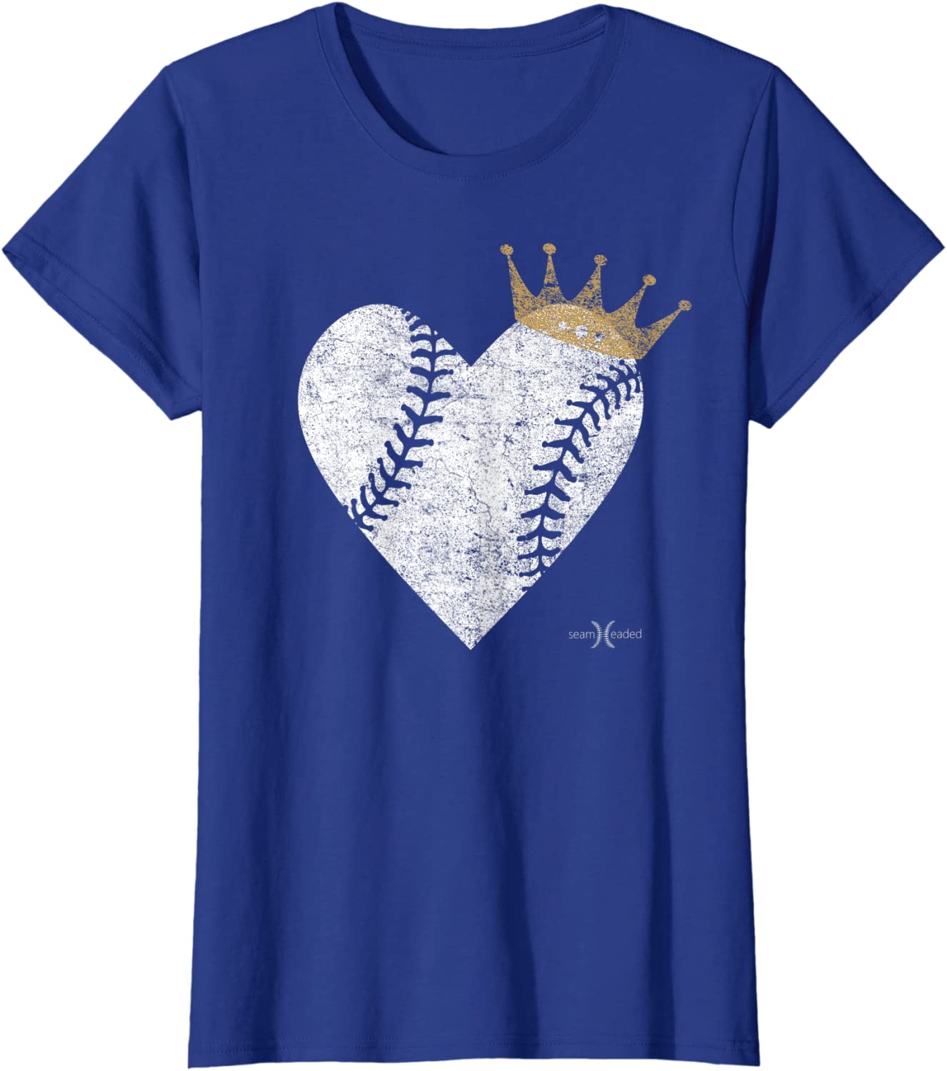 Vintage Royal Baseball Heart with Crown Tee Shirt