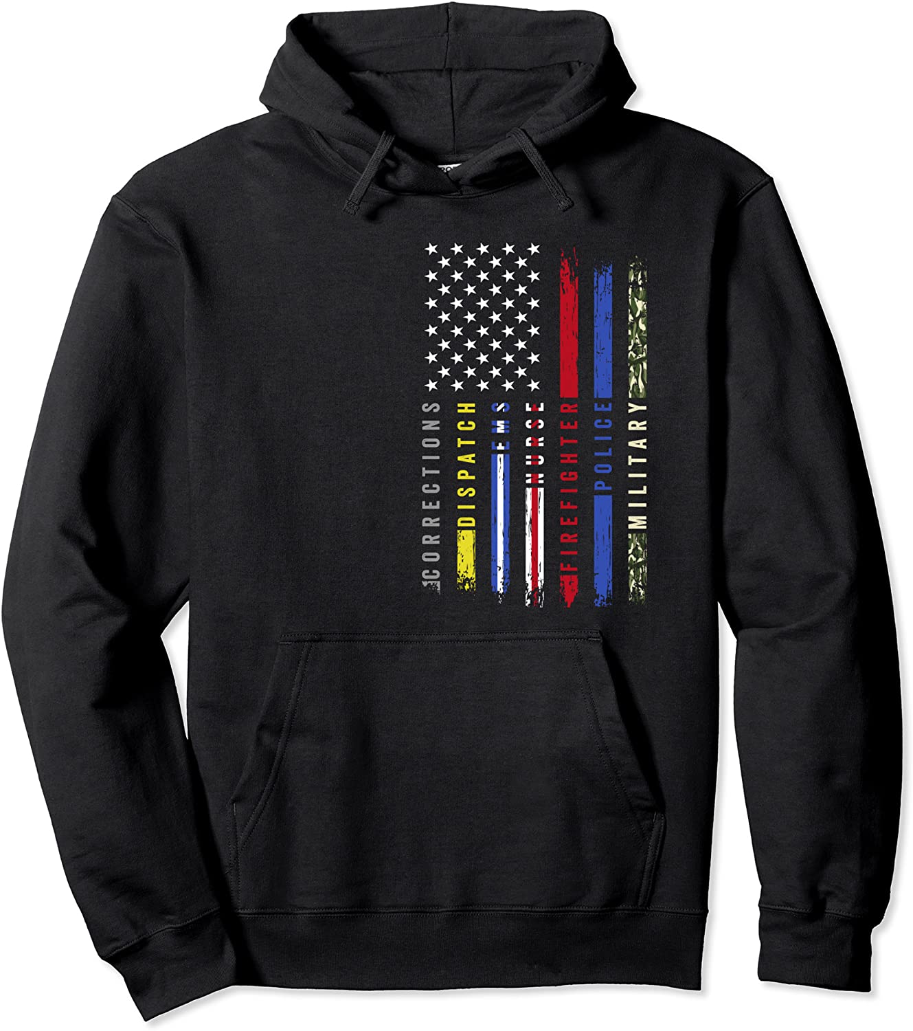 First Responders Hero Flag Nurse EMS Police Fire Military Pullover Hoodie
