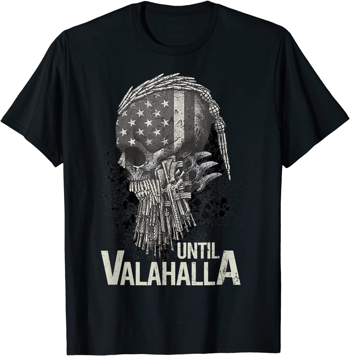 Until Valhalla Skull American Flag Until Valhalla T-Shirt
