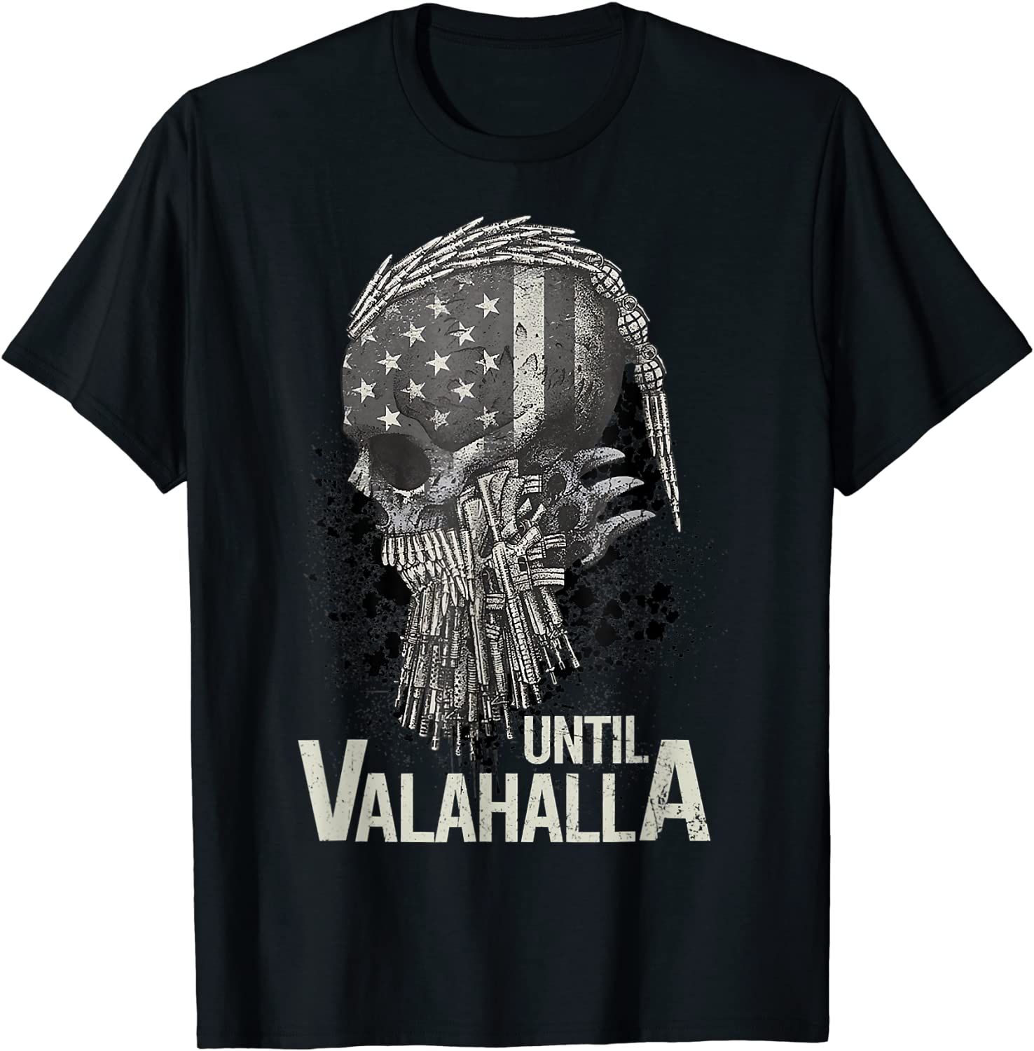 Until Valhalla Skull American Flag Until Valhalla T-Shirt
