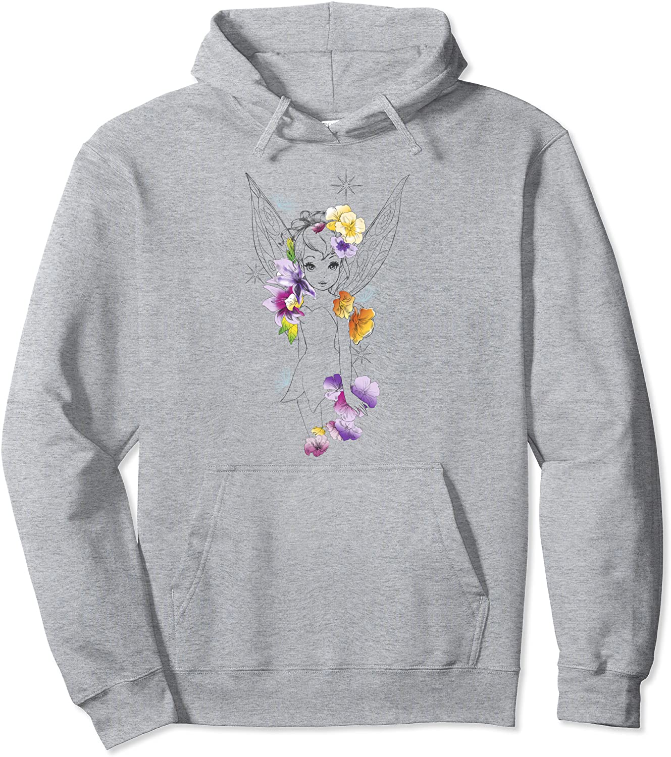 Disney Peter Pan Tinker Bell Outline Floral Sketch Portrait Pullover Hoodie