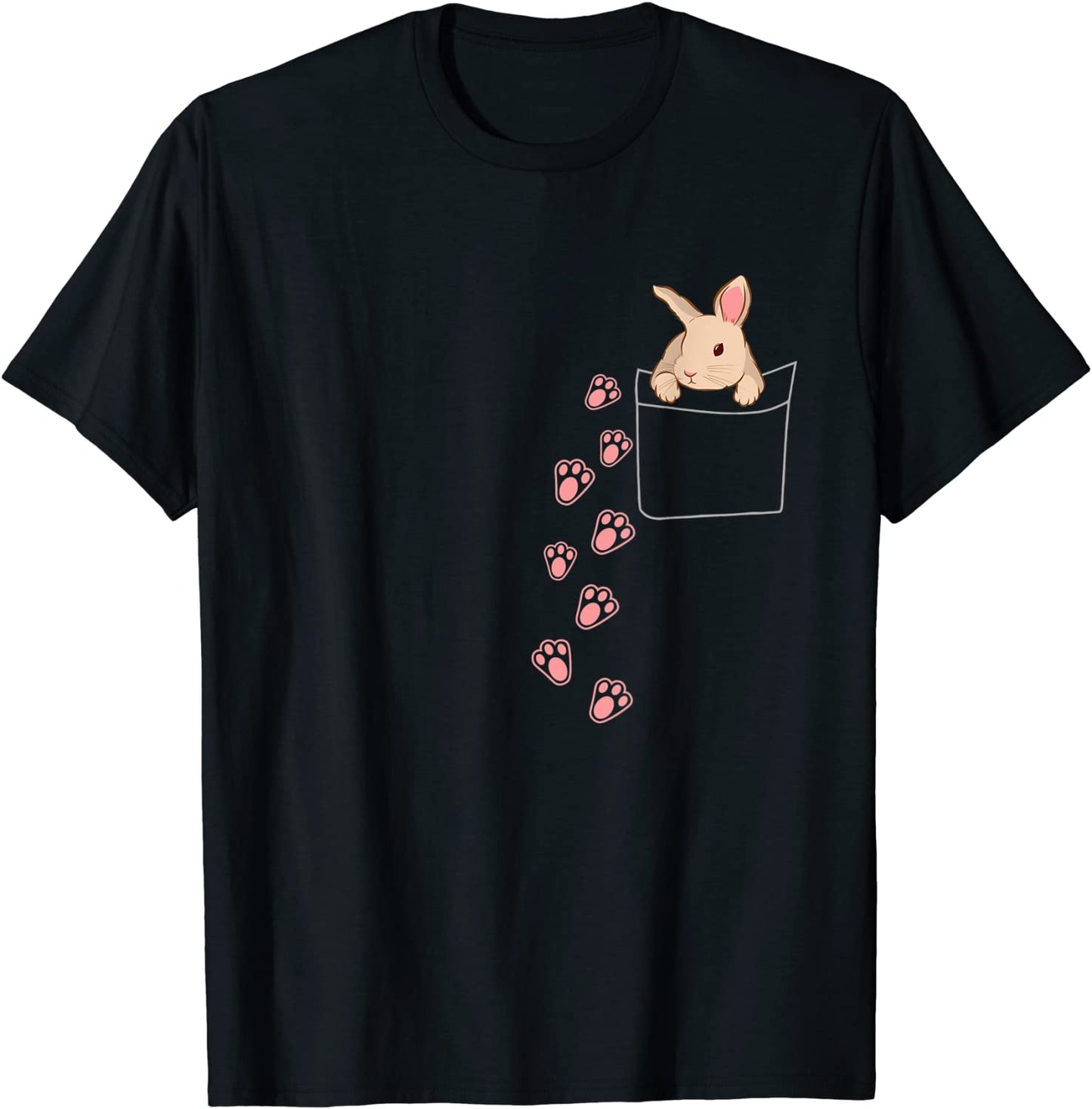 Easter Cute Bunny in Shirt Pocket Tee Rabbit Footprints T-Shirt