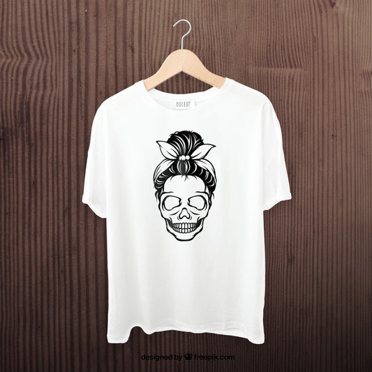 American Mom Skull Personalized Messy Bun Skull Mom Life Shirt