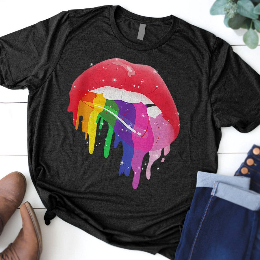 Lgbt Glossy Rainbow Gay Pride Dripping Lips Tank Top