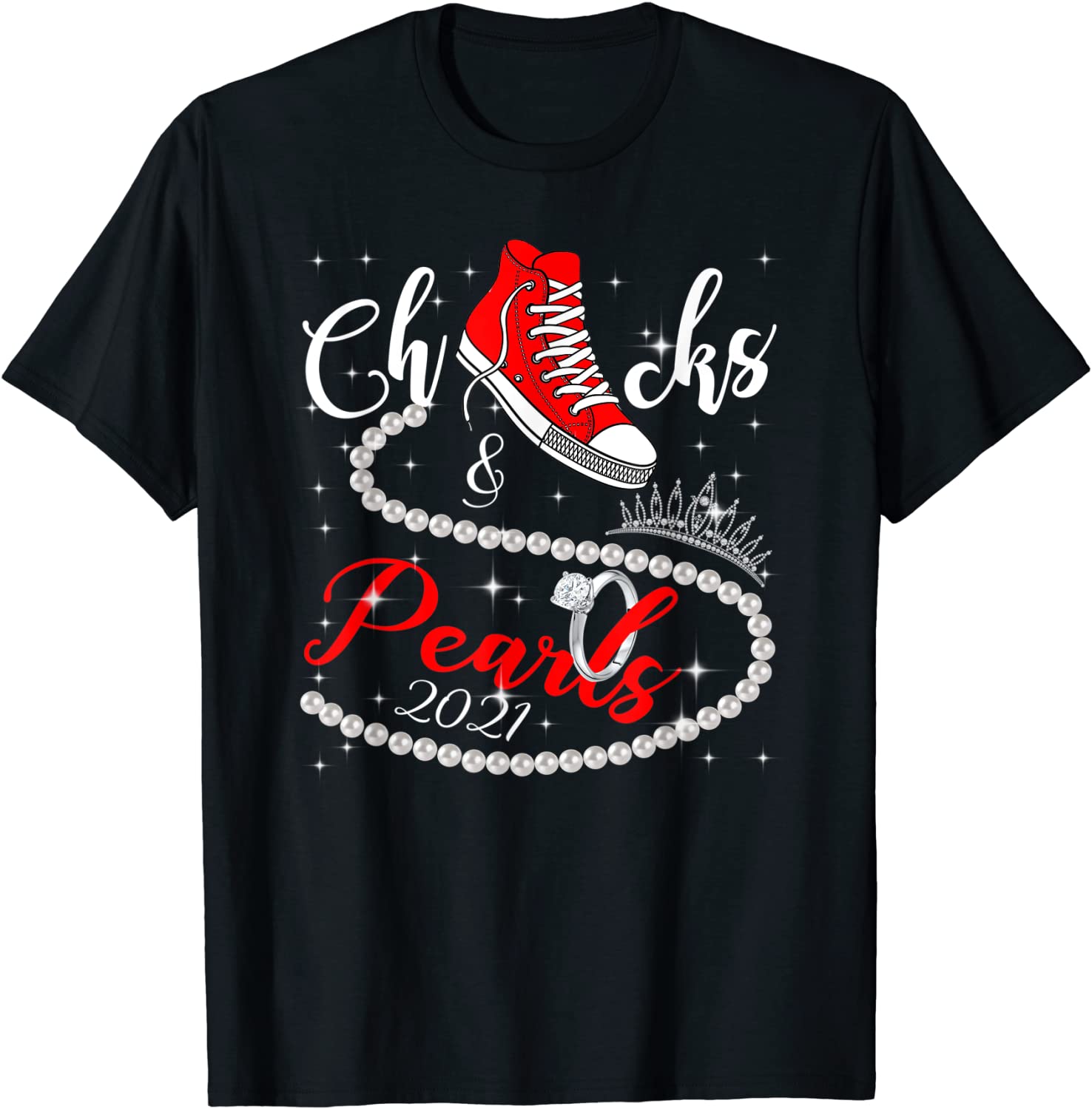 Chucks and Pearls 2021 HBCU Black Girl Magic Red Gift T-Shirt