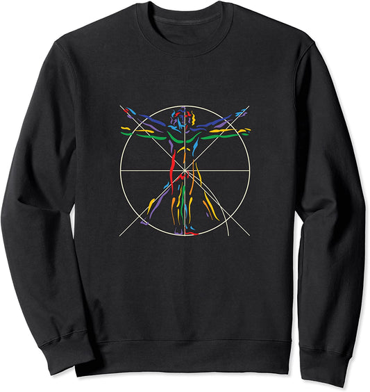 Anatomy DaVinci Vitruvian Man Chakra colors T-shirt Sweatshirt