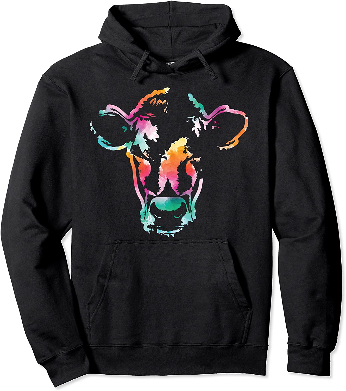 Cow Art Head Gift Watercolor Pullover Hoodie