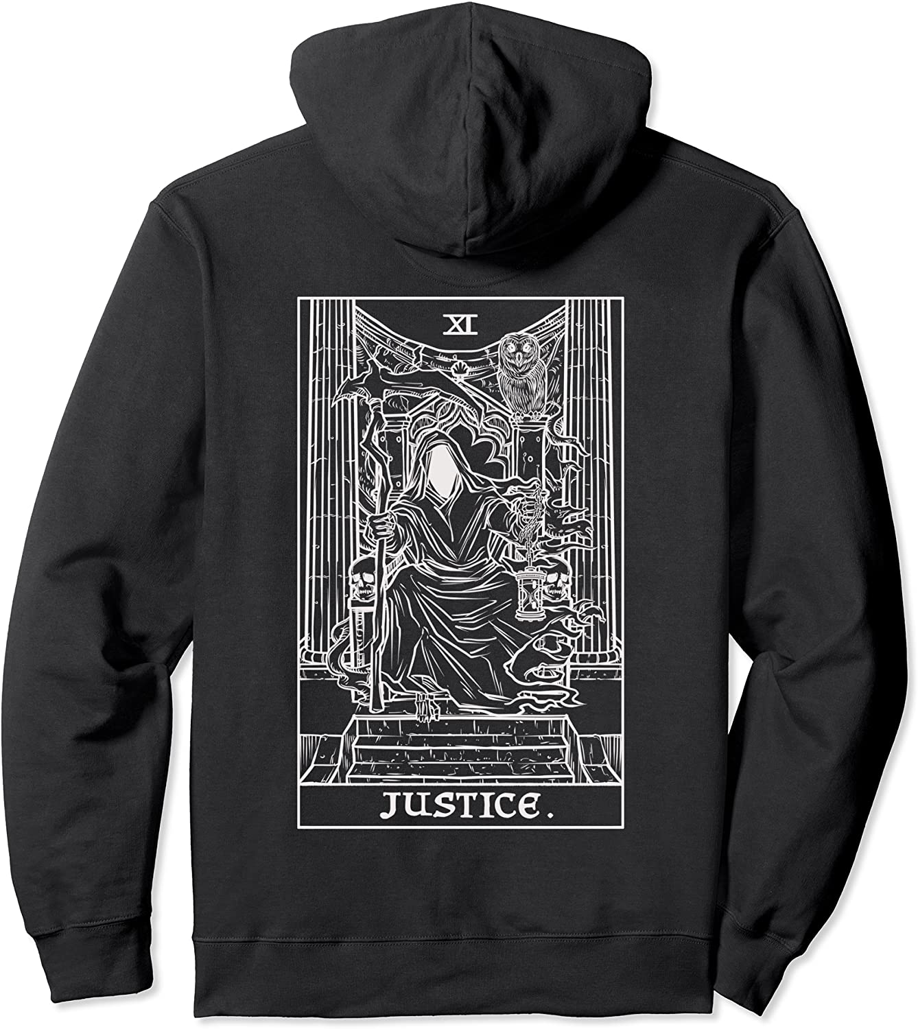 Justice Tarot Card Grim Reaper Halloween Gothic Back Print Pullover Hoodie