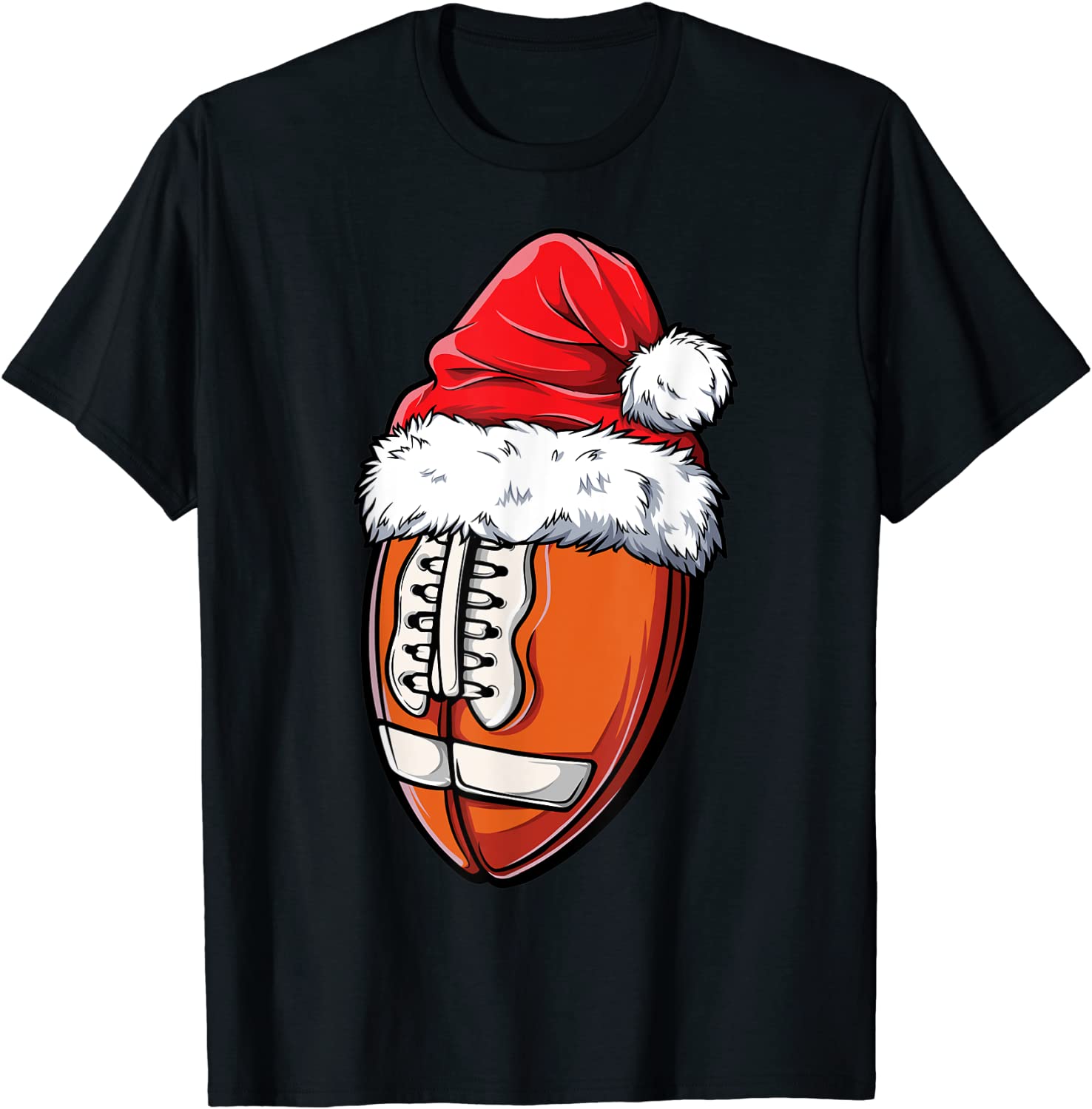 Christmas Football Ball Santa Hat Funny Sport Xmas Boys Men T-Shirt