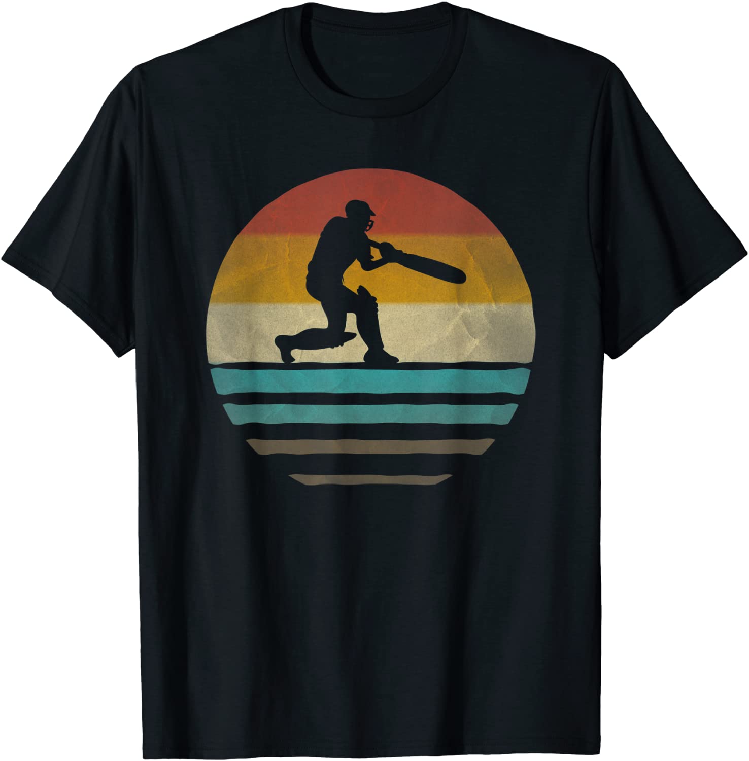 Retro Vintage Sunset Old School Cricket Sport Funny Gift T-Shirt