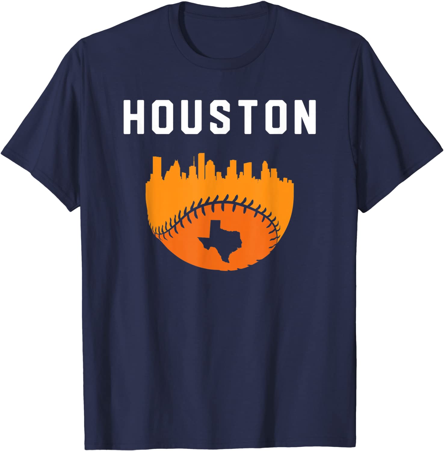 Vintage Houston Texas Cityscape Baseball Graphic T-Shirt