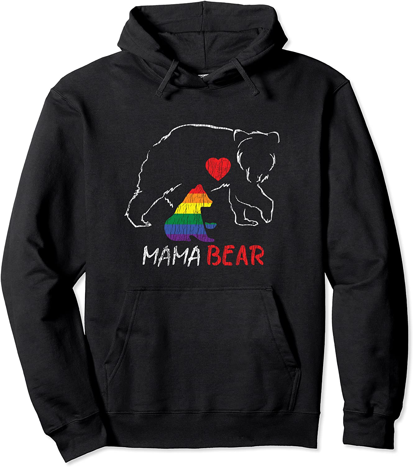 Vintage Rainbow Mama Bear Hugs Mom Mother Love LGBT Pride Pullover Hoodie