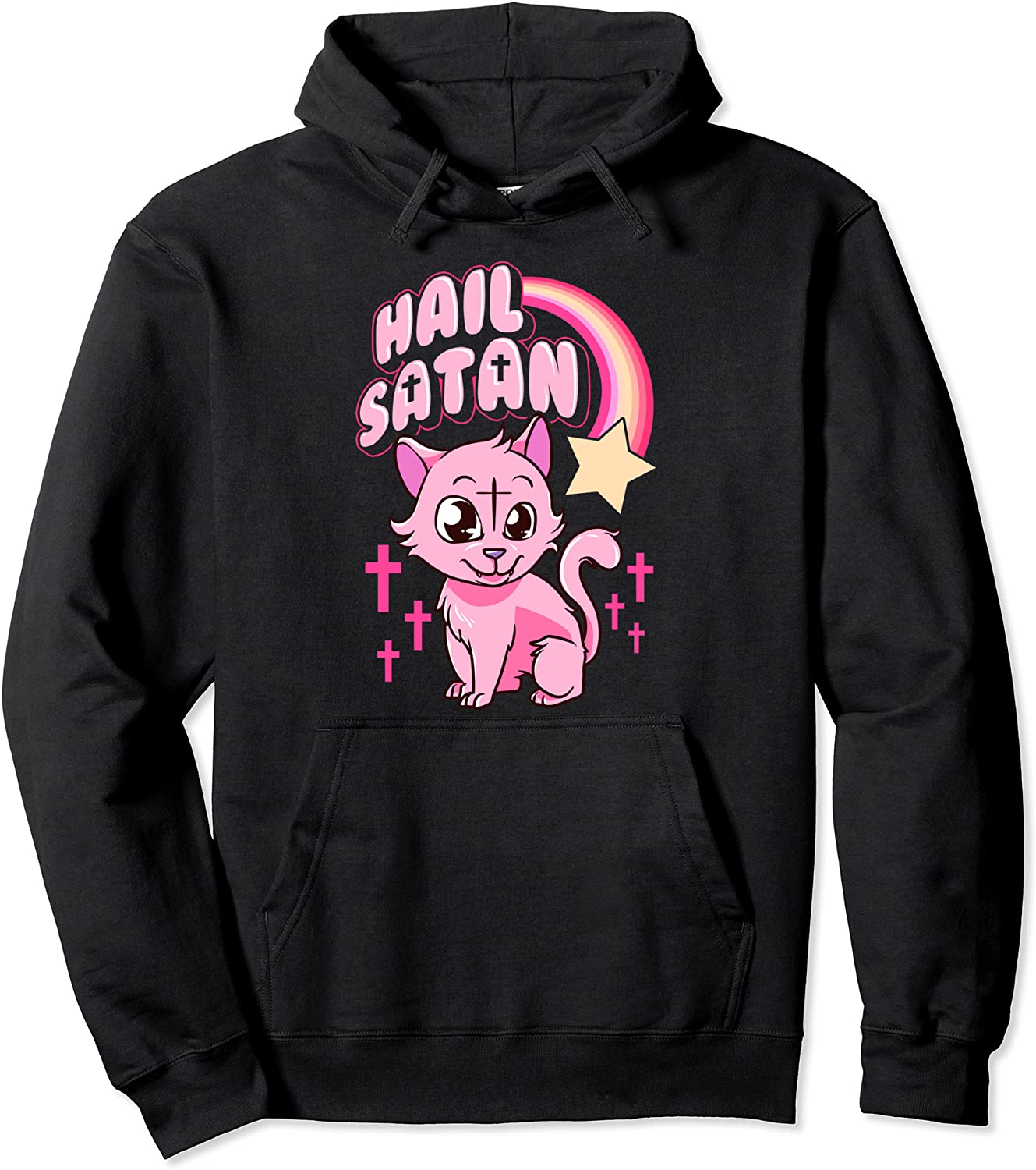 Hail Satan Cat Cute Rainbow Kitty Heavy Metal Satanic Pun Pullover Hoodie