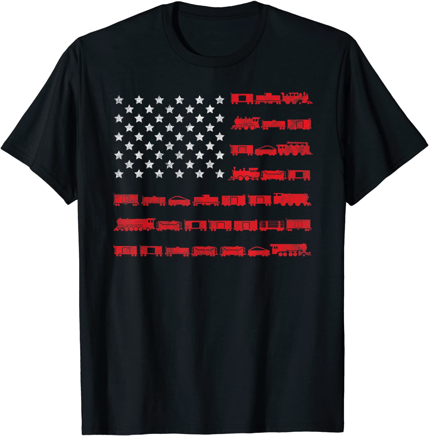 American Flag Railroad Train T-Shirt Gift