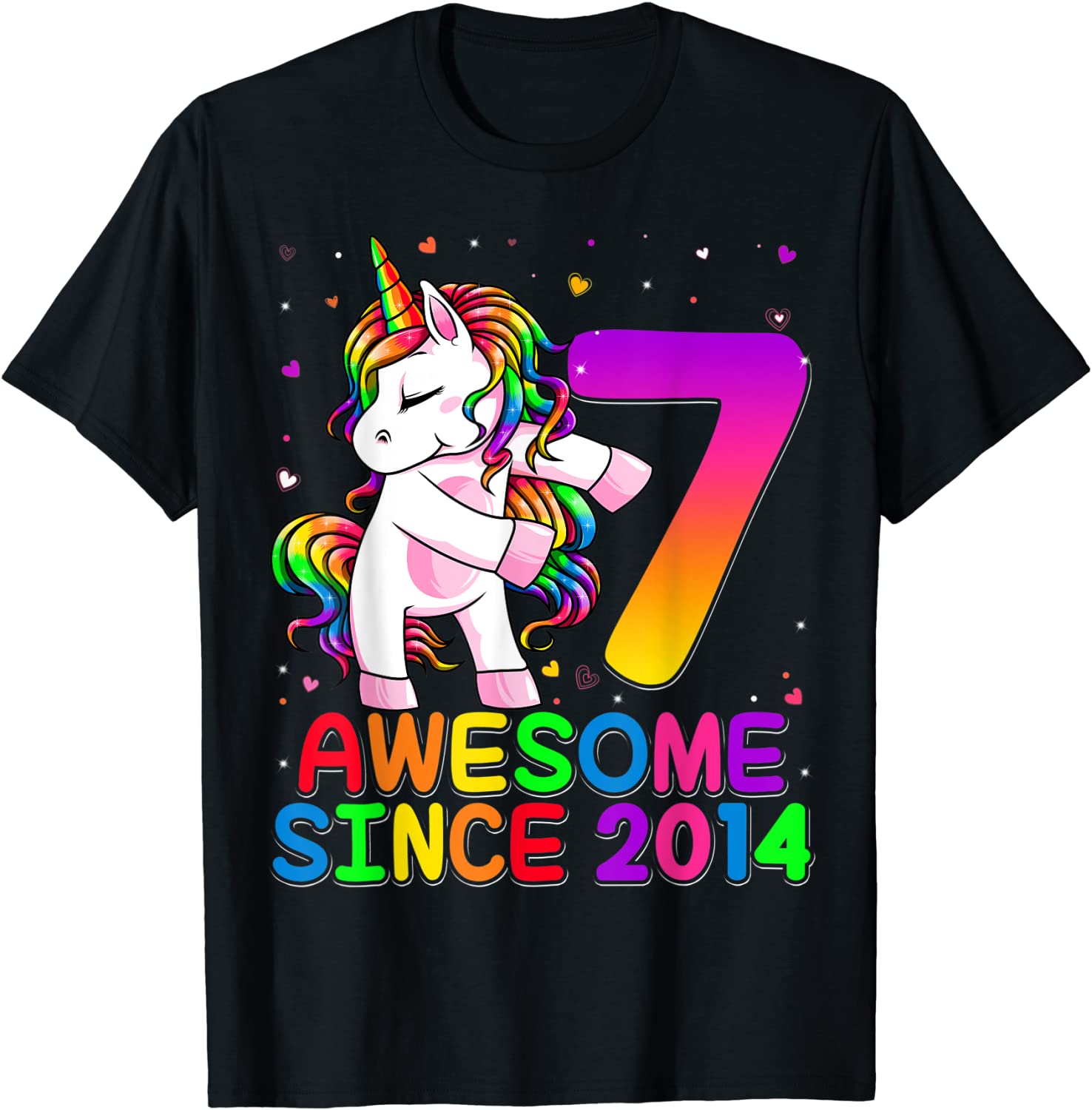 7 Years Old Unicorn Flossing 7th Birthday Girl Unicorn Party T-Shirt