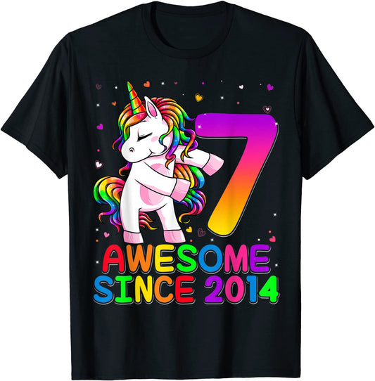 7 Years Old Unicorn Flossing 7th Birthday Girl Unicorn Party T-Shirt