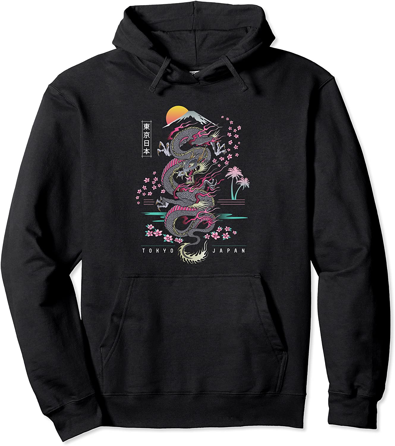 Tokyo Japan Dragon Japanese Inspired 80s Style Dragon Tattoo Pullover Hoodie