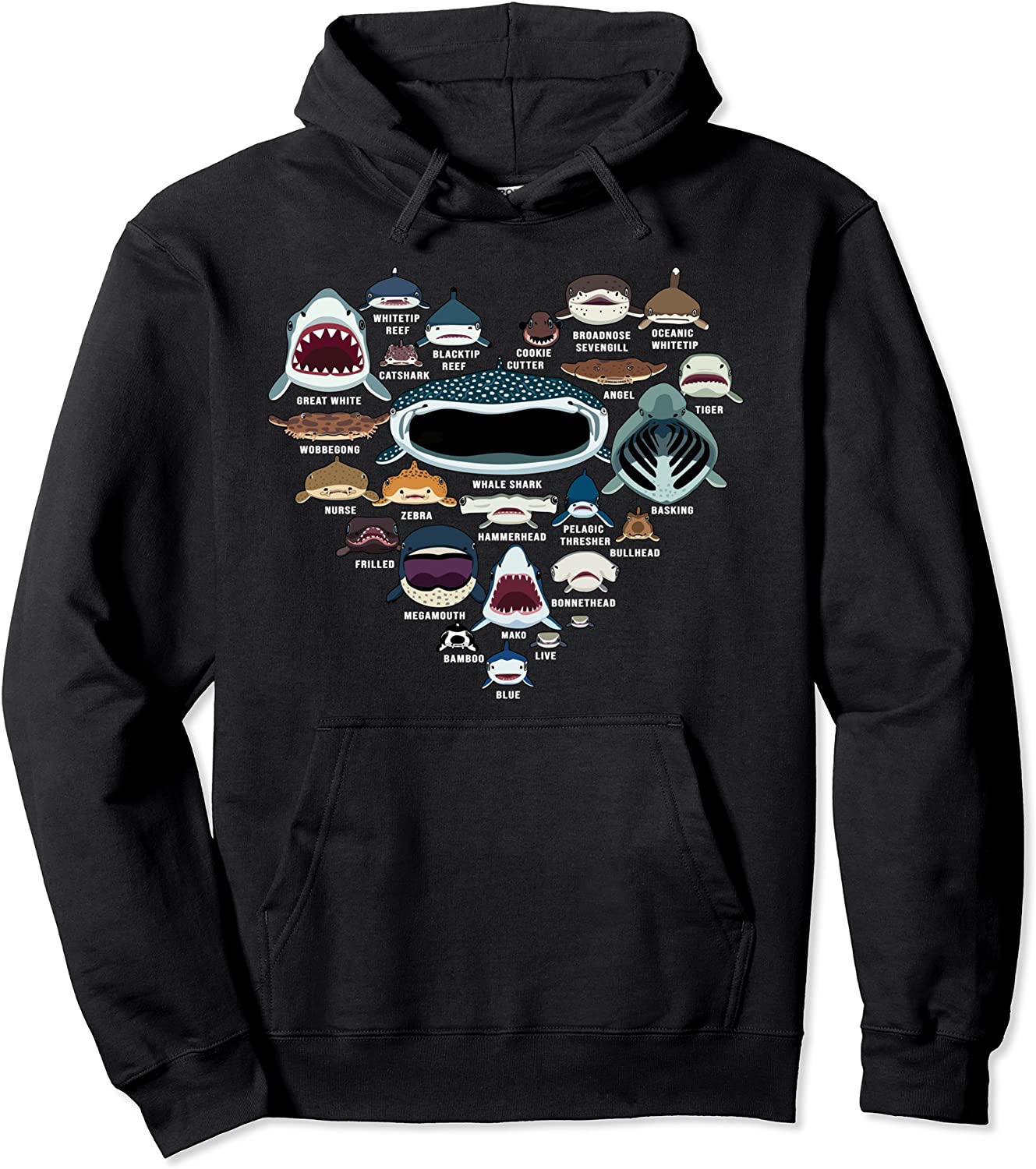 Types Of Shark Identification - Shark Faces - Shark Heart Pullover Hoodie