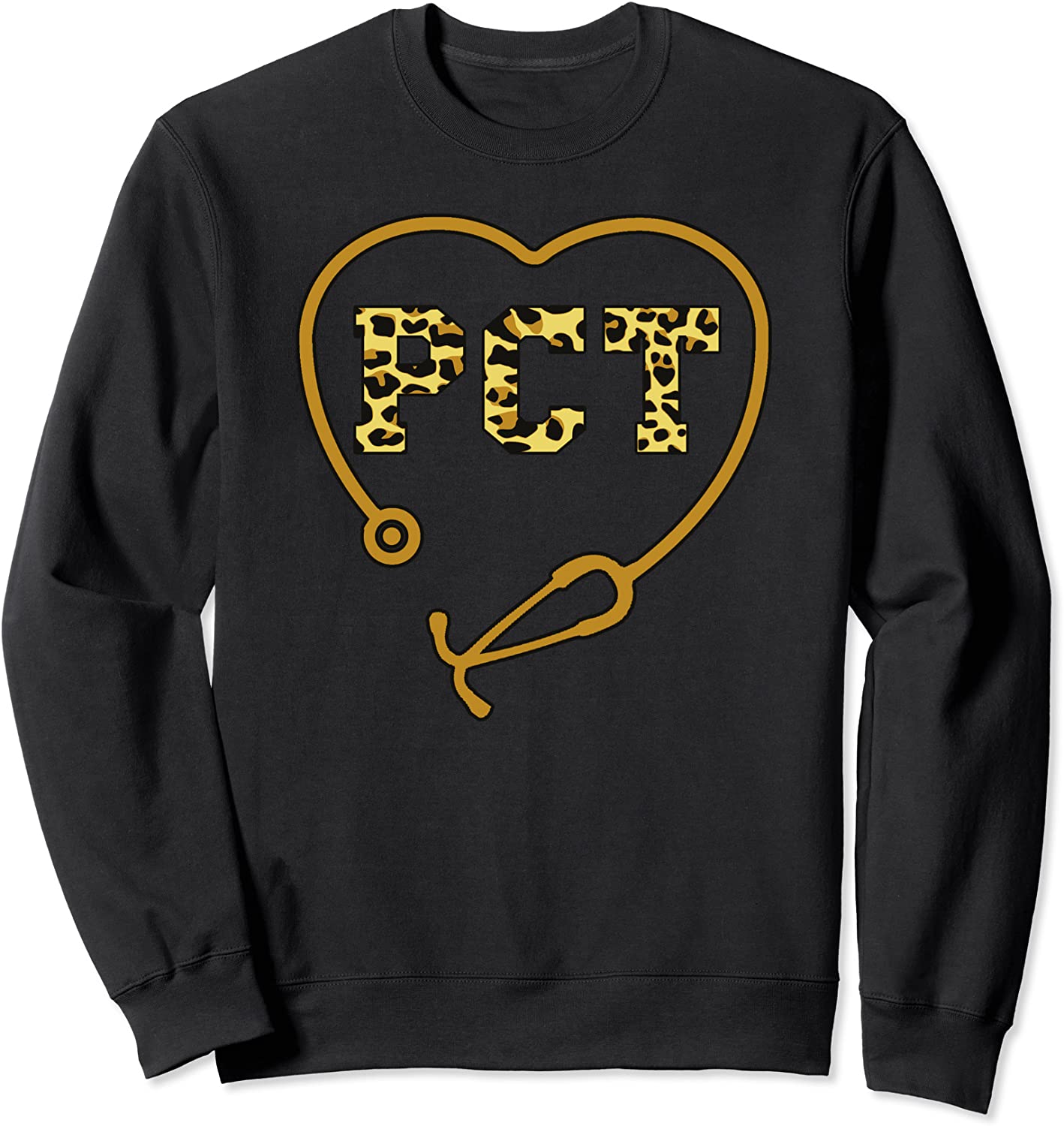 Leopard Print PCT Patient Care Technician Stethoscope Heart Sweatshirt