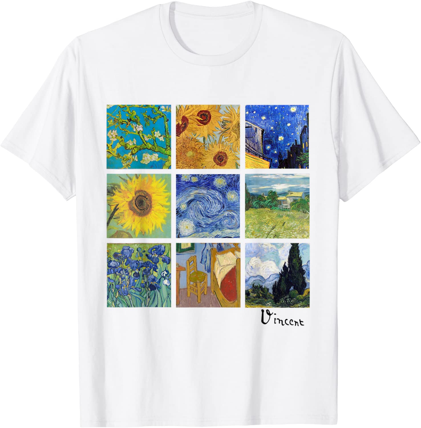 Van Gogh Painting Collage with Sunflowers and Starry Night T-Shirt