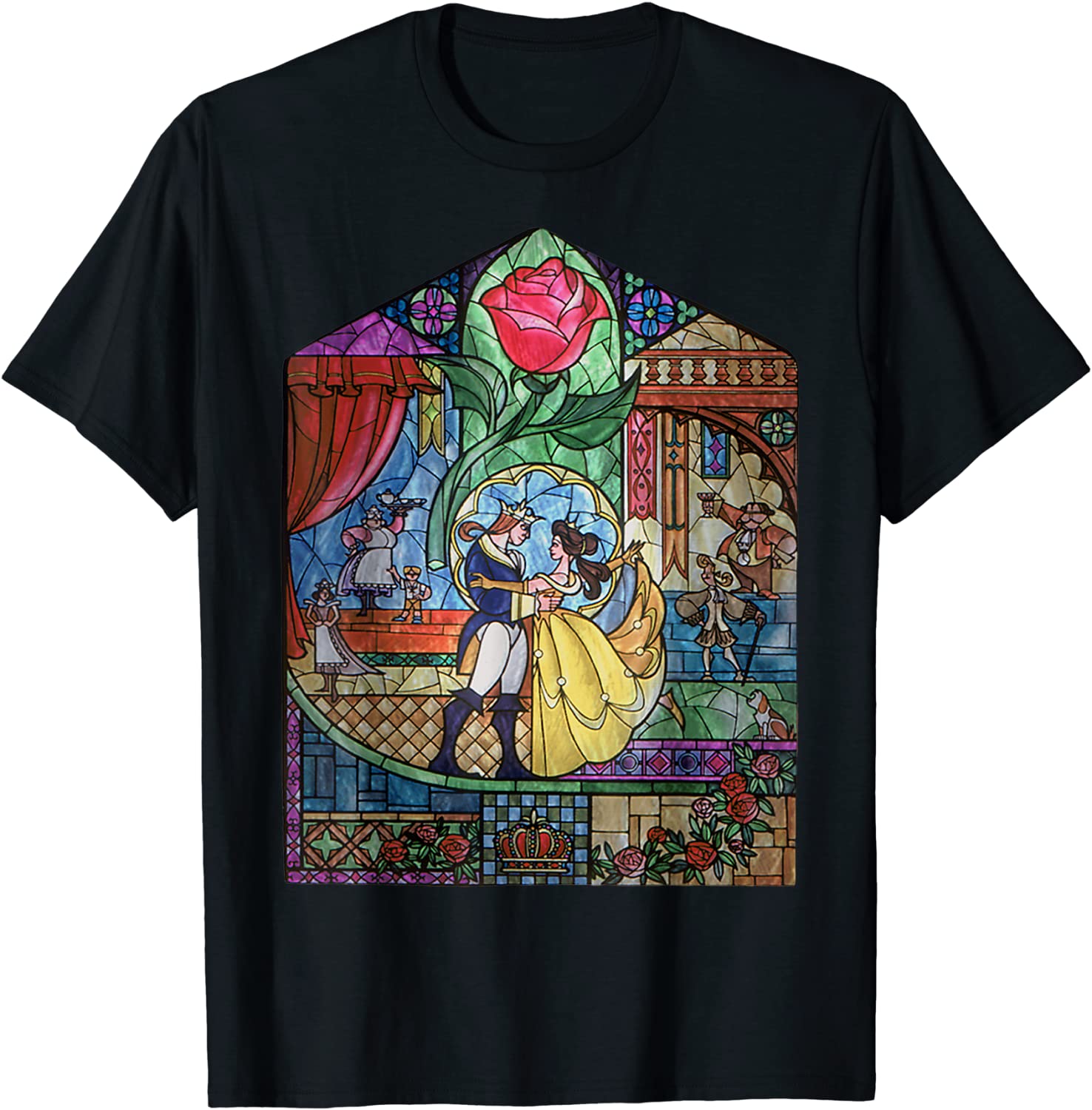 Disney Beauty The Beast Stained Glass Rose Graphic T-Shirt T-Shirt