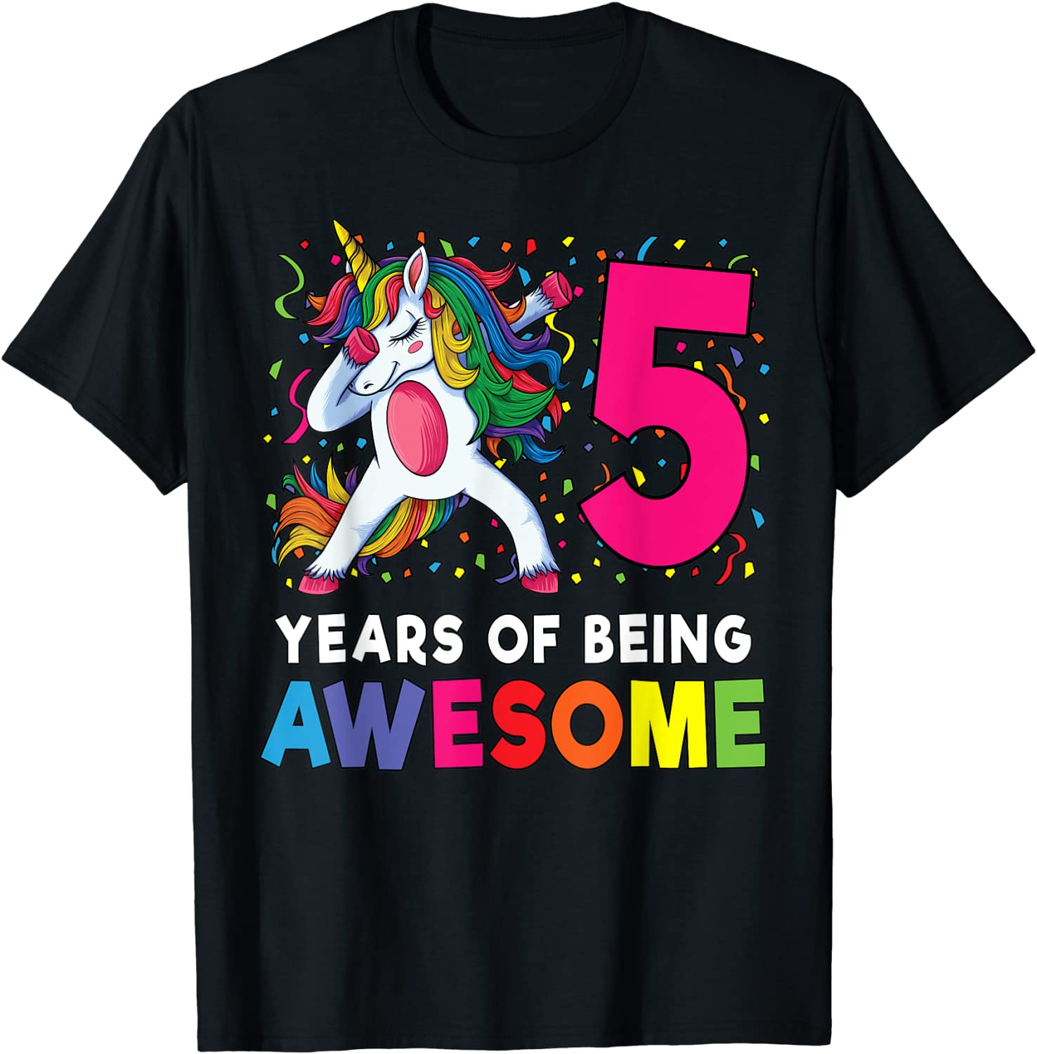 5th Birthday Dabbing Unicorn Party Gift 5 Years Old Girls T-Shirt