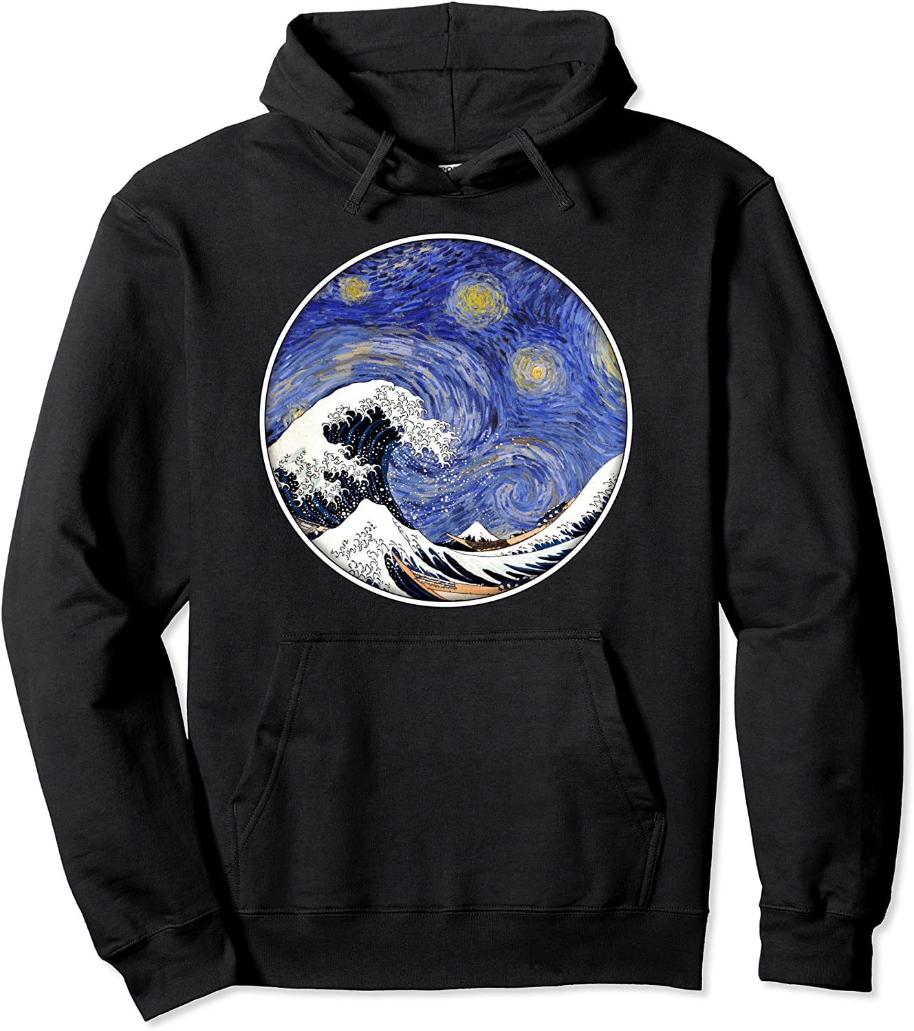 Van Gogh Starry Night and Hokusai Great Wave Circle Pullover Hoodie