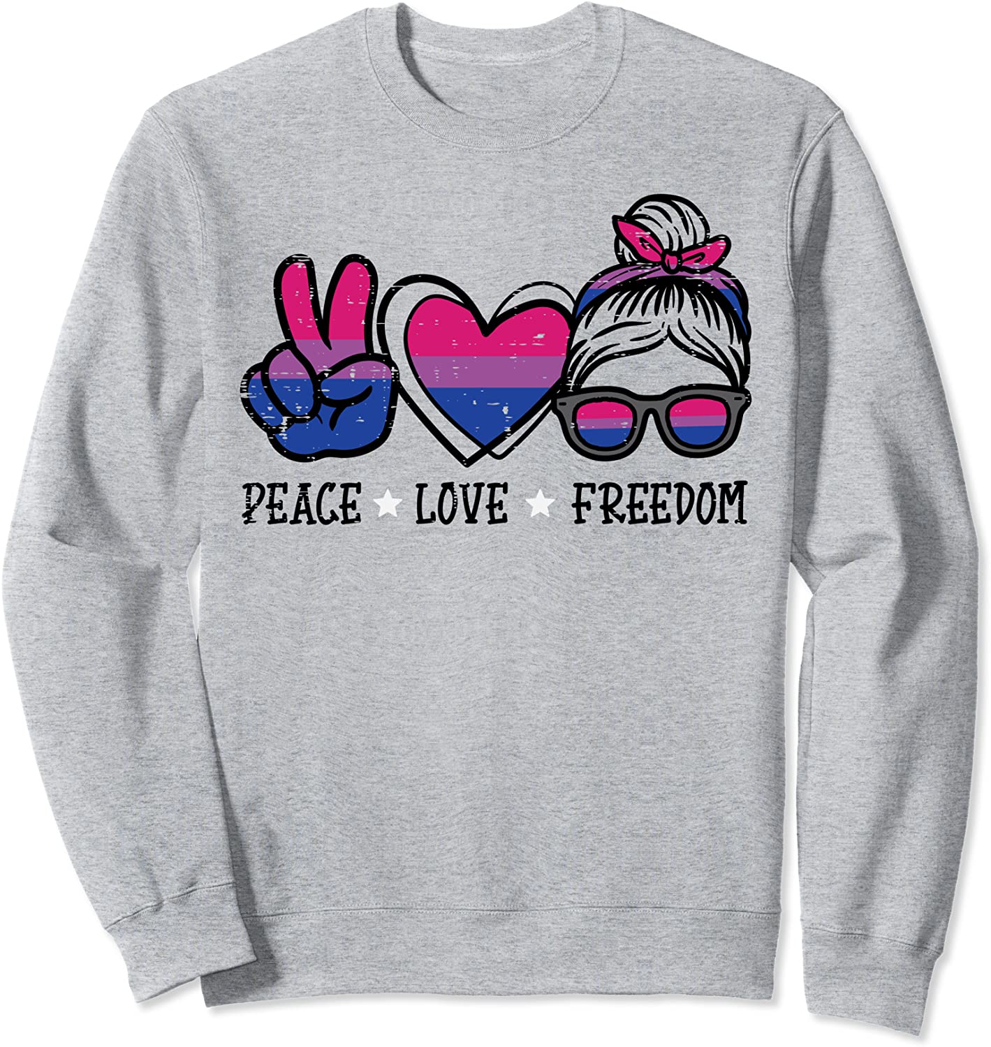 Peace Love Freedom Bisexual Girl Bi Pride Flag LGBTQ Women Sweatshirt