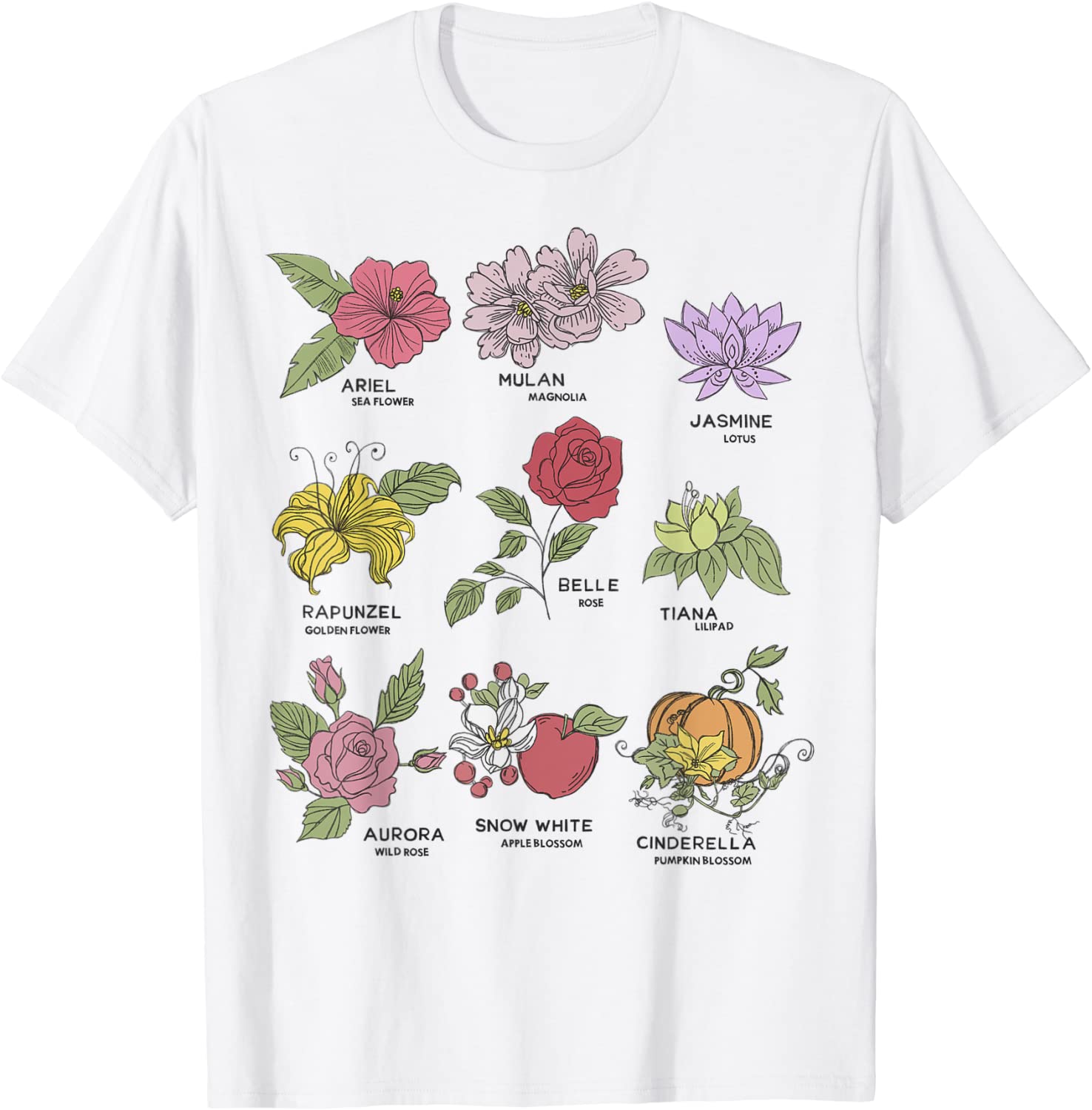 Disney Princesses Types Of Flowers T-Shirt
