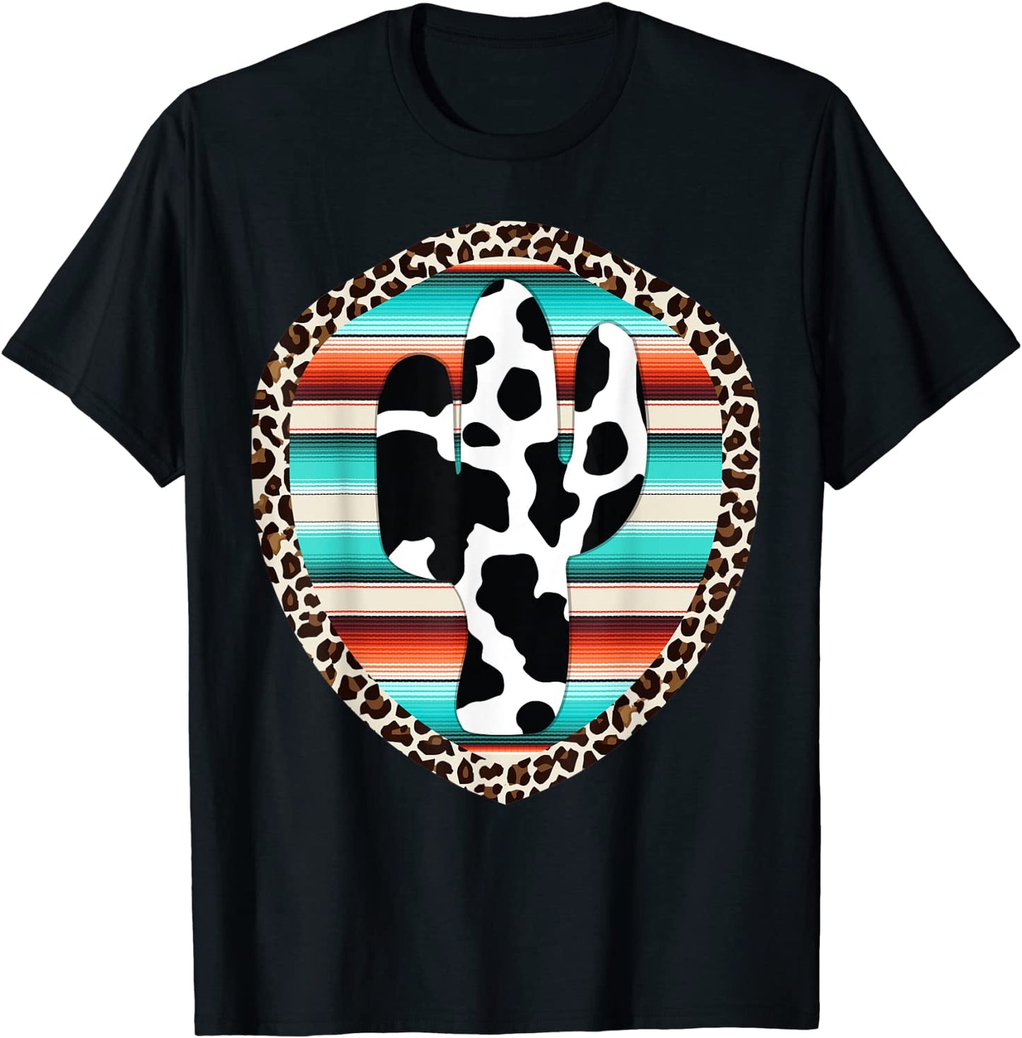 Funny Serape cow print Cactus Leopard print Turquoise T-Shirt