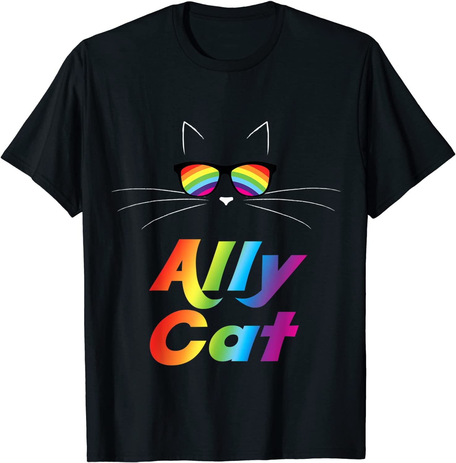 Ally Cat Rainbow Sunglasses Gay Pride Kitty Allies T-Shirt