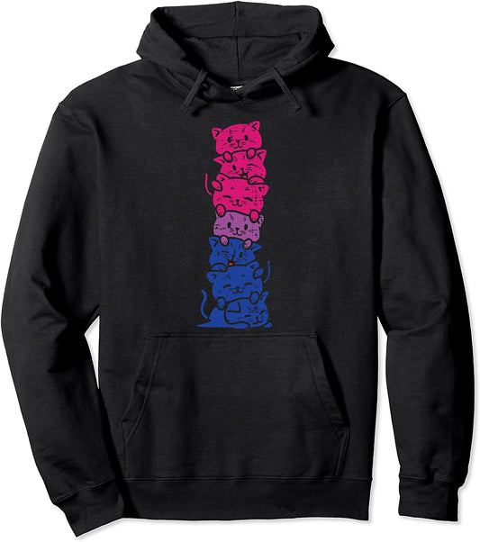 Cat Stack Bisexual Pride Cute Bi Flag LGBT Animal Lover Gift Pullover Hoodie